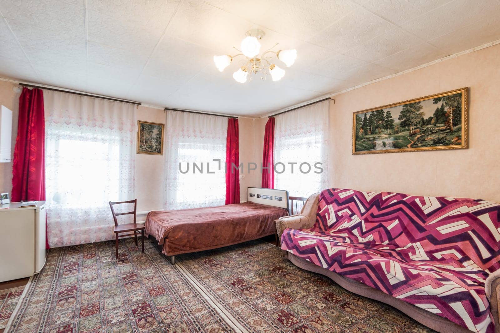 Russia, Moscow- July 01, 2019: interior room apartment. standard repair decoration in hostel