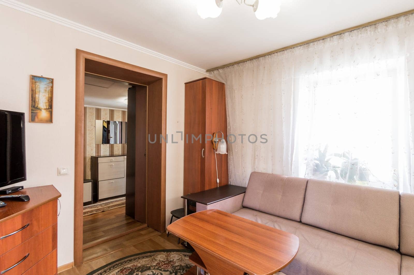 Russia, Moscow- July 01, 2019: interior room apartment. standard repair decoration in hostel
