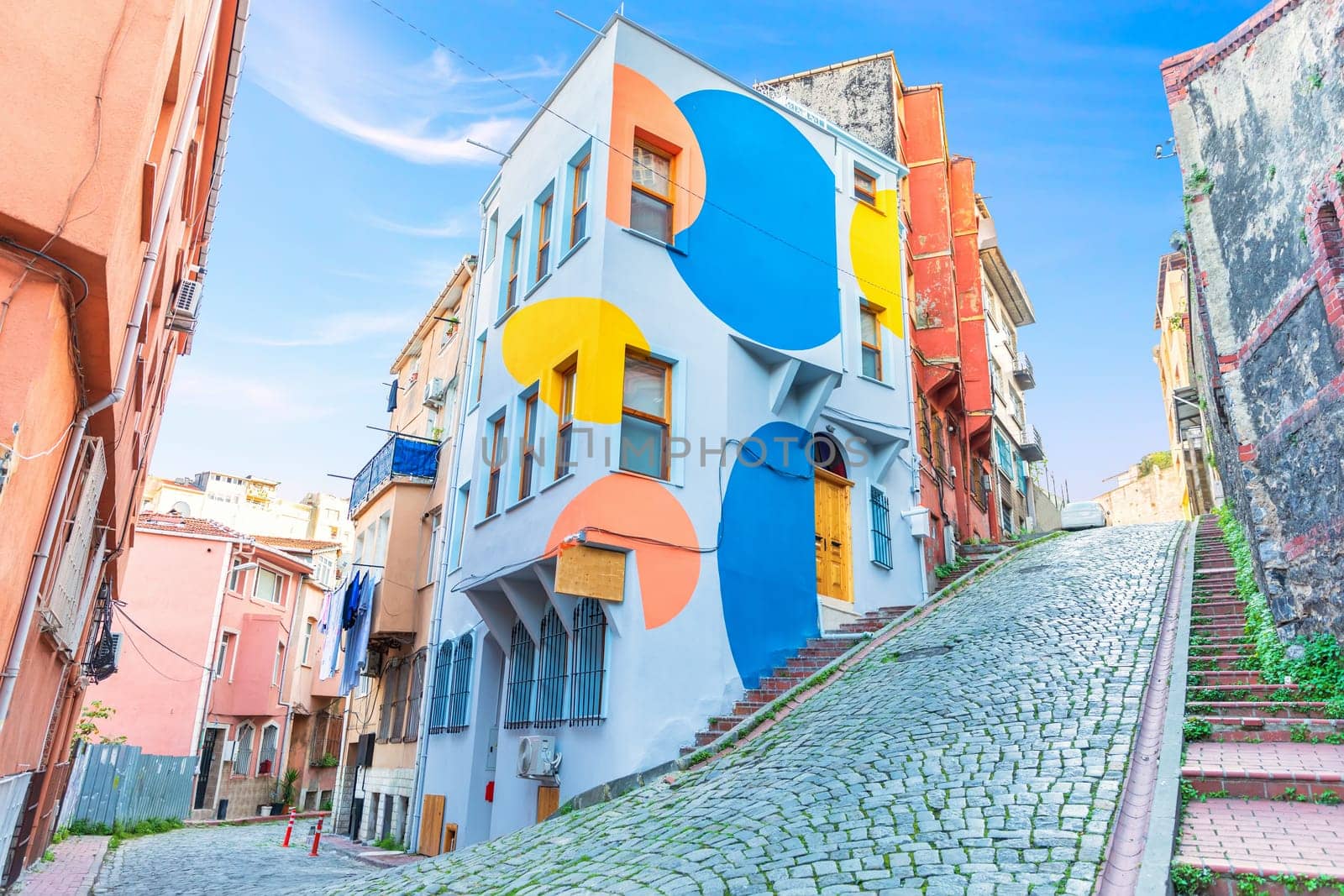 Colorful houses in the cobblestone streets of Fener, Istanbul