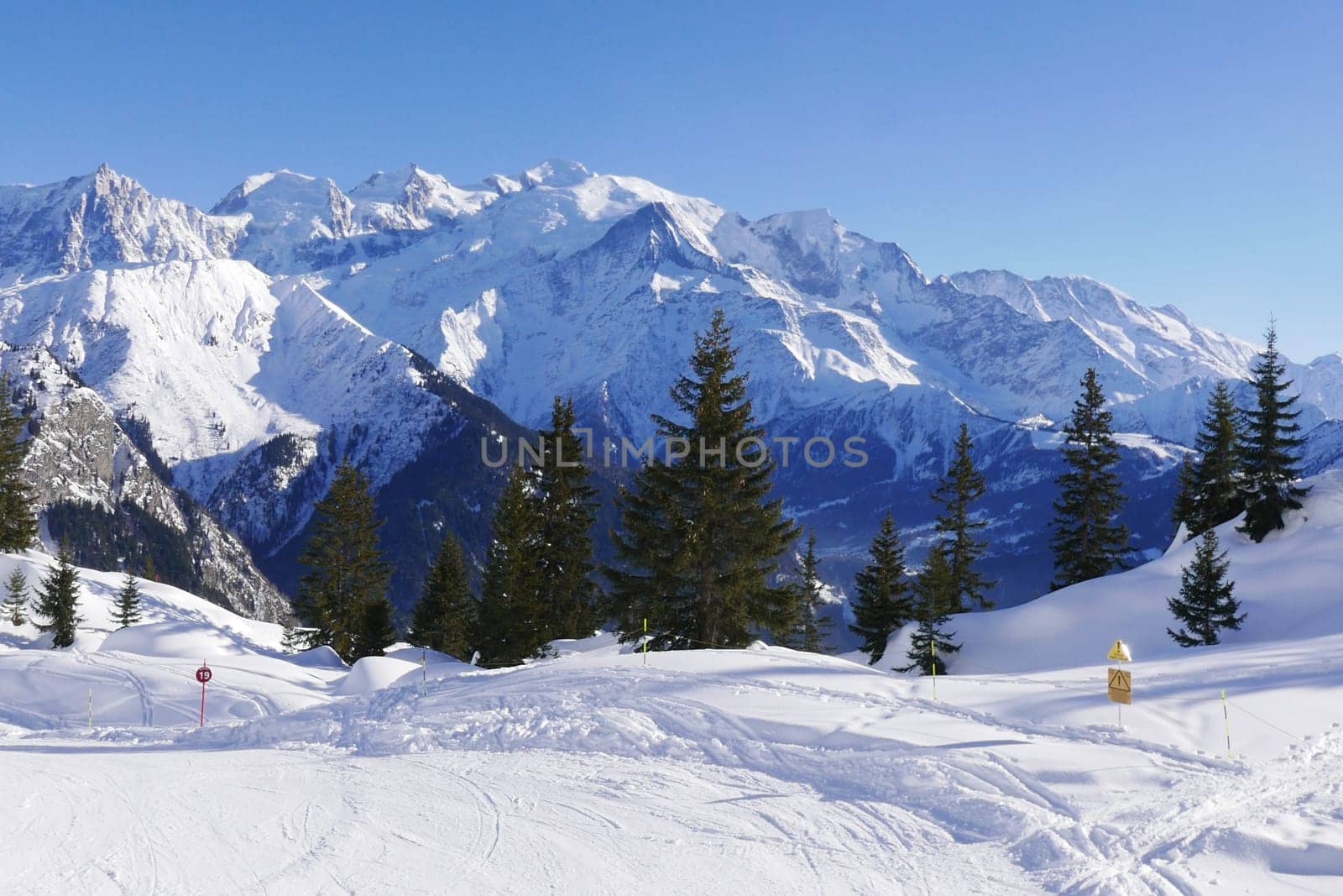 holiday at the foot of Mont Blanc in winter in the Chamonix Valley, France