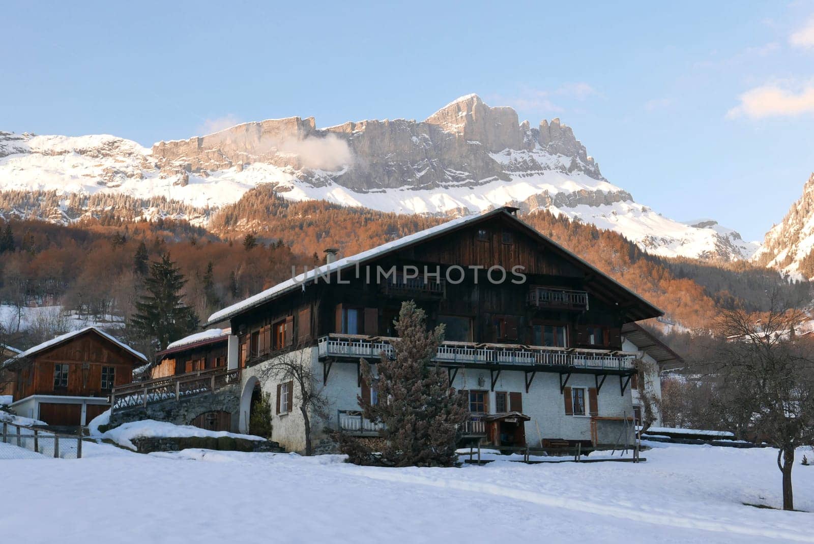 holiday at the foot of Mont Blanc in winter in the Chamonix Valley, France