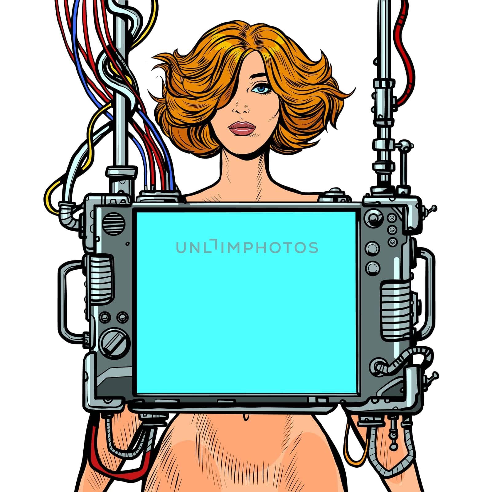 medical examination of women, internal organ scan screen tool. Pop art retro vector illustration drawing vintage kitsch