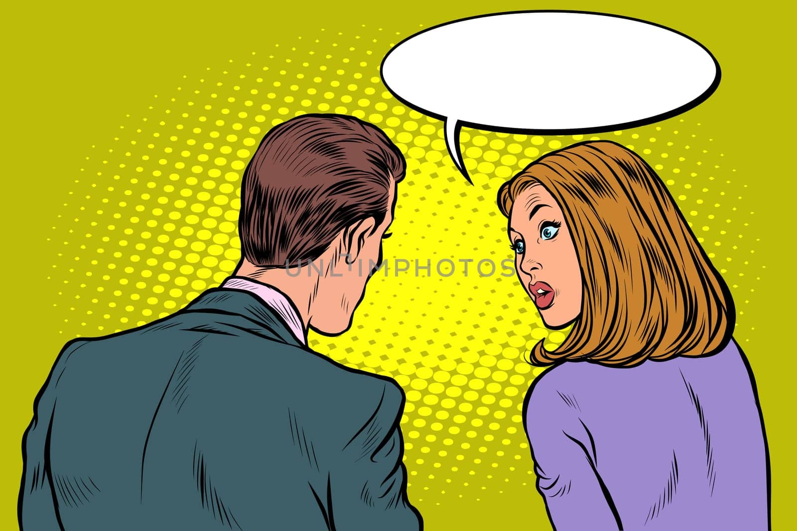 Man and woman dialogue. Pop art retro vector illustration drawing