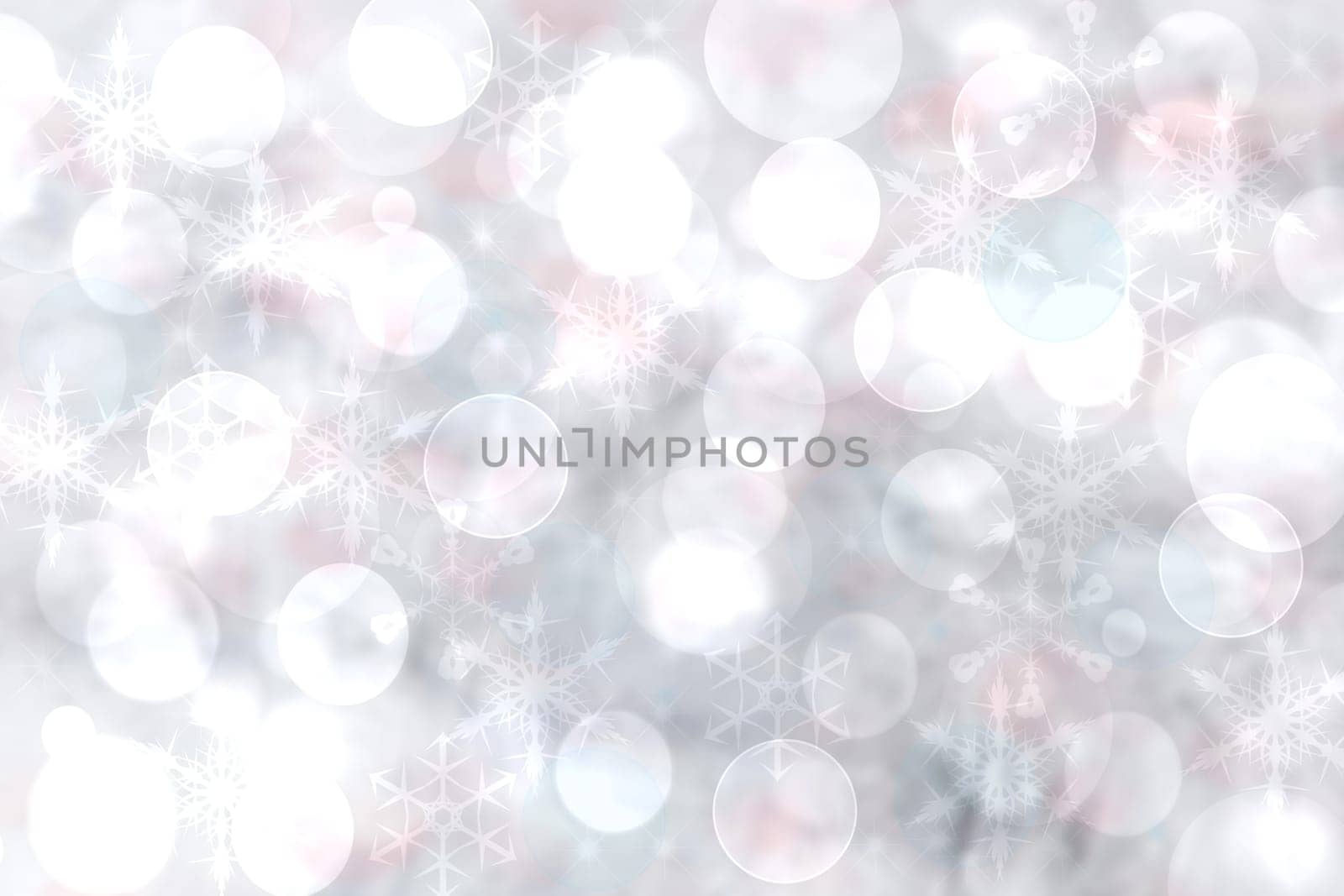 Abstract blurred festive delicate winter christmas or Happy New Year background with shiny silver and white bokeh lighted stars. Beautiful bright texture backdrop.