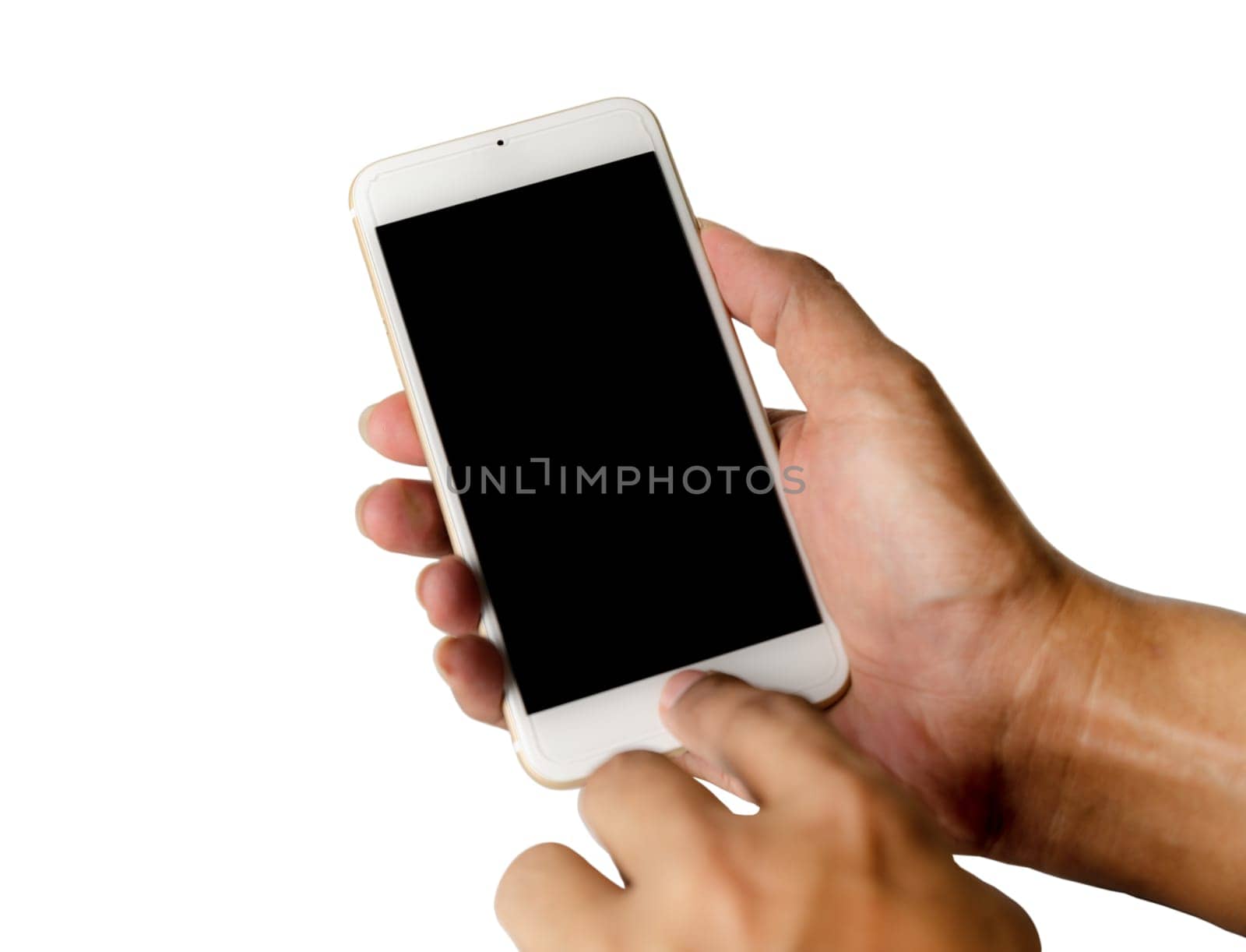 Technology and communication concept, Hand with smart phone mobile isolated on white background with clipping paths