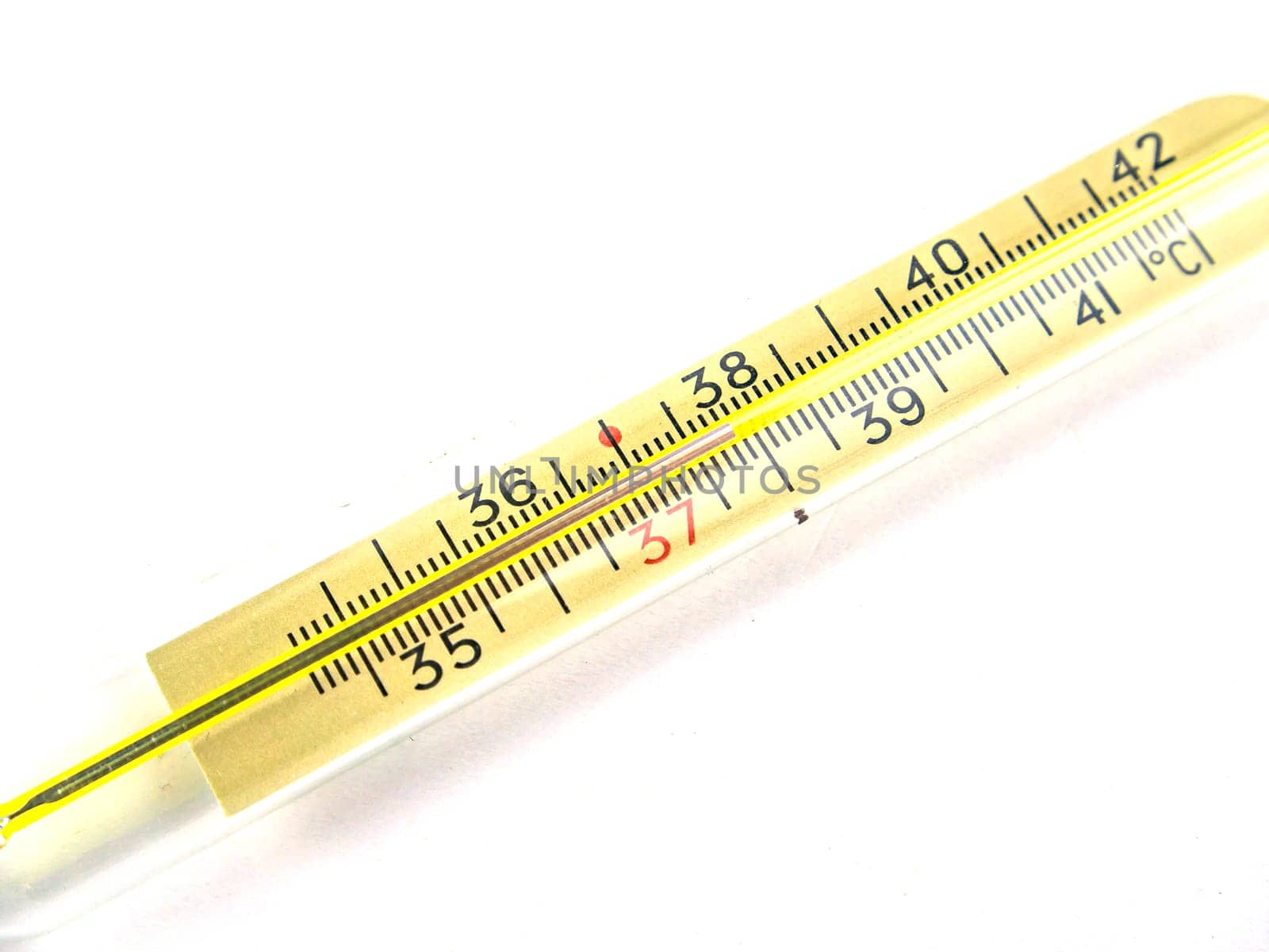 Mercury medical thermometer on a white background. Place for text. Medicine and health.