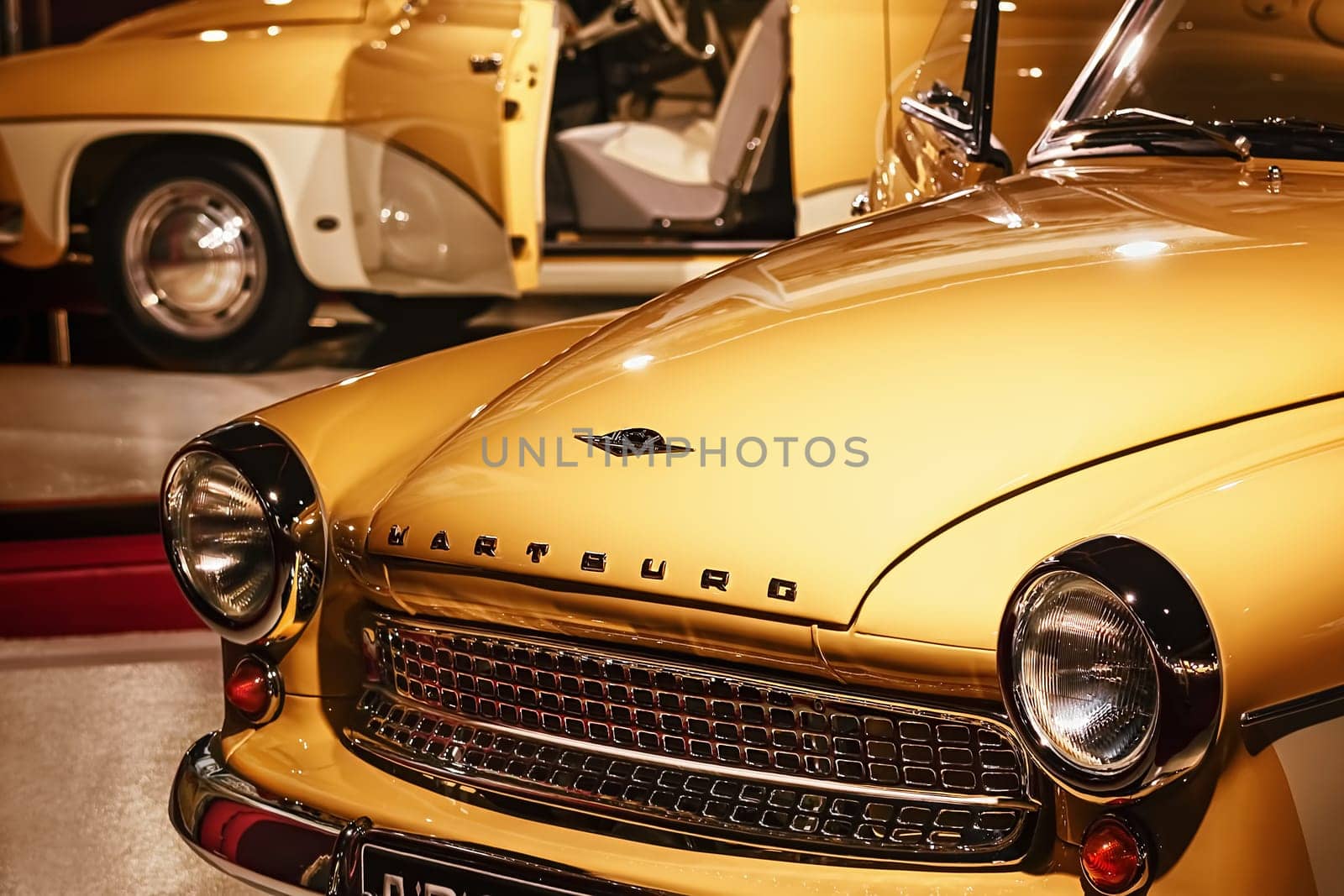 VARNA, BULGARIA - November 3, 2015: Fragment of the Front Part of Retro Car Wartburg, Exposed-to-view in Varna Retro Museum