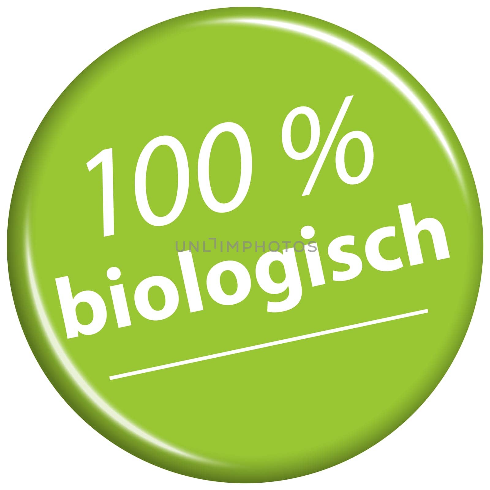 EPS 10 vector with round green colored magnet with text 100% biological (in german)