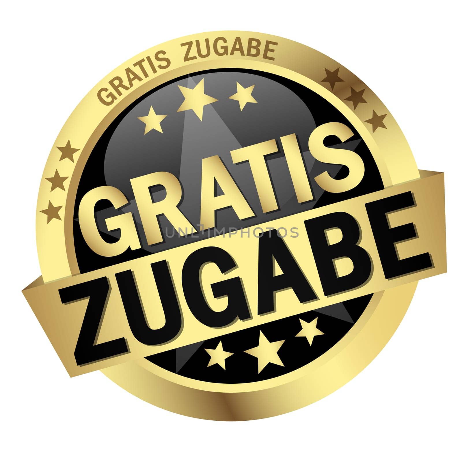 EPS 10 vector with round colored button with banner and free addition (in german)