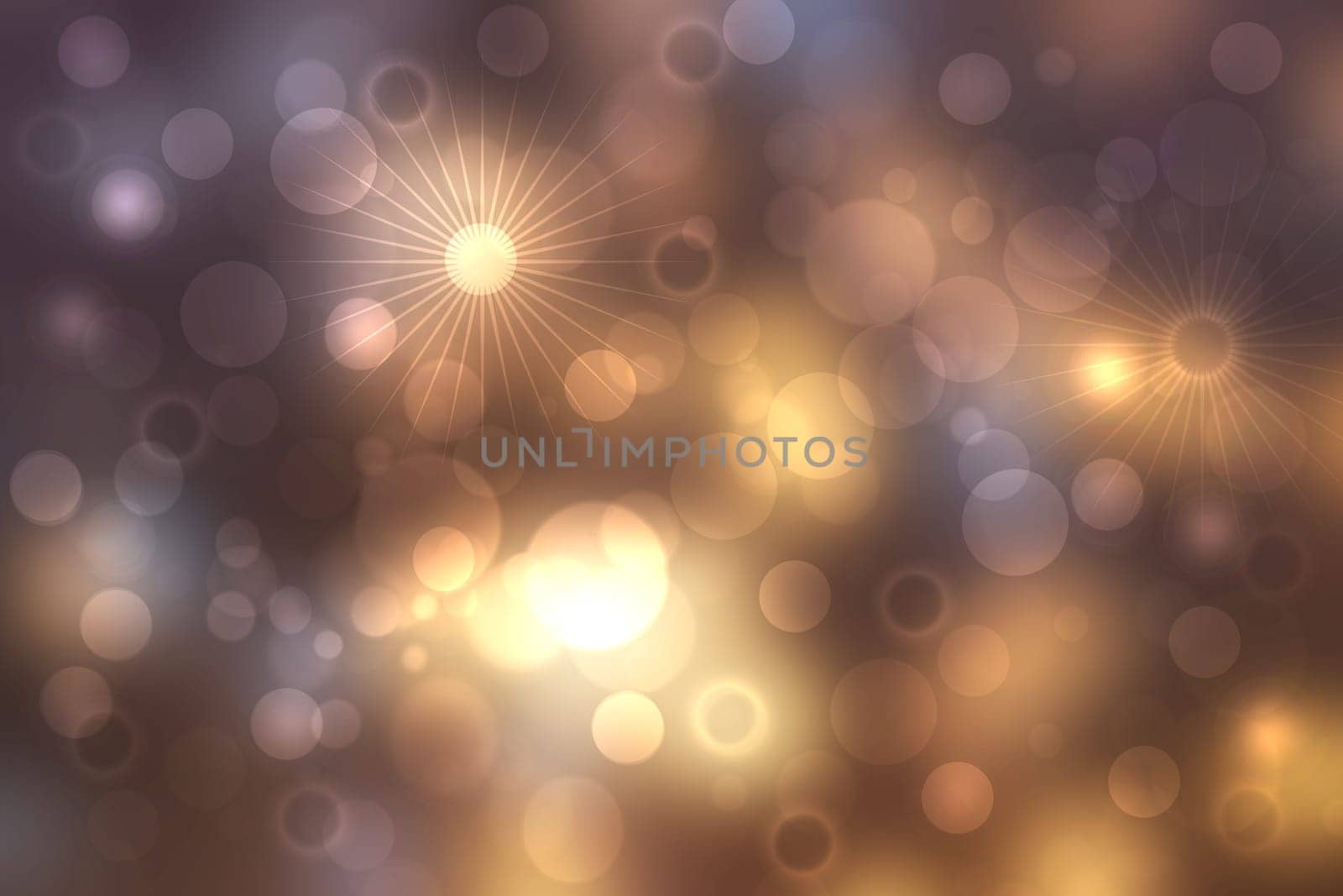 Abstract gradient brown violet purple background texture with blurred bokeh circles, lights and glittering stars. Space for design. Beautiful backdrop.