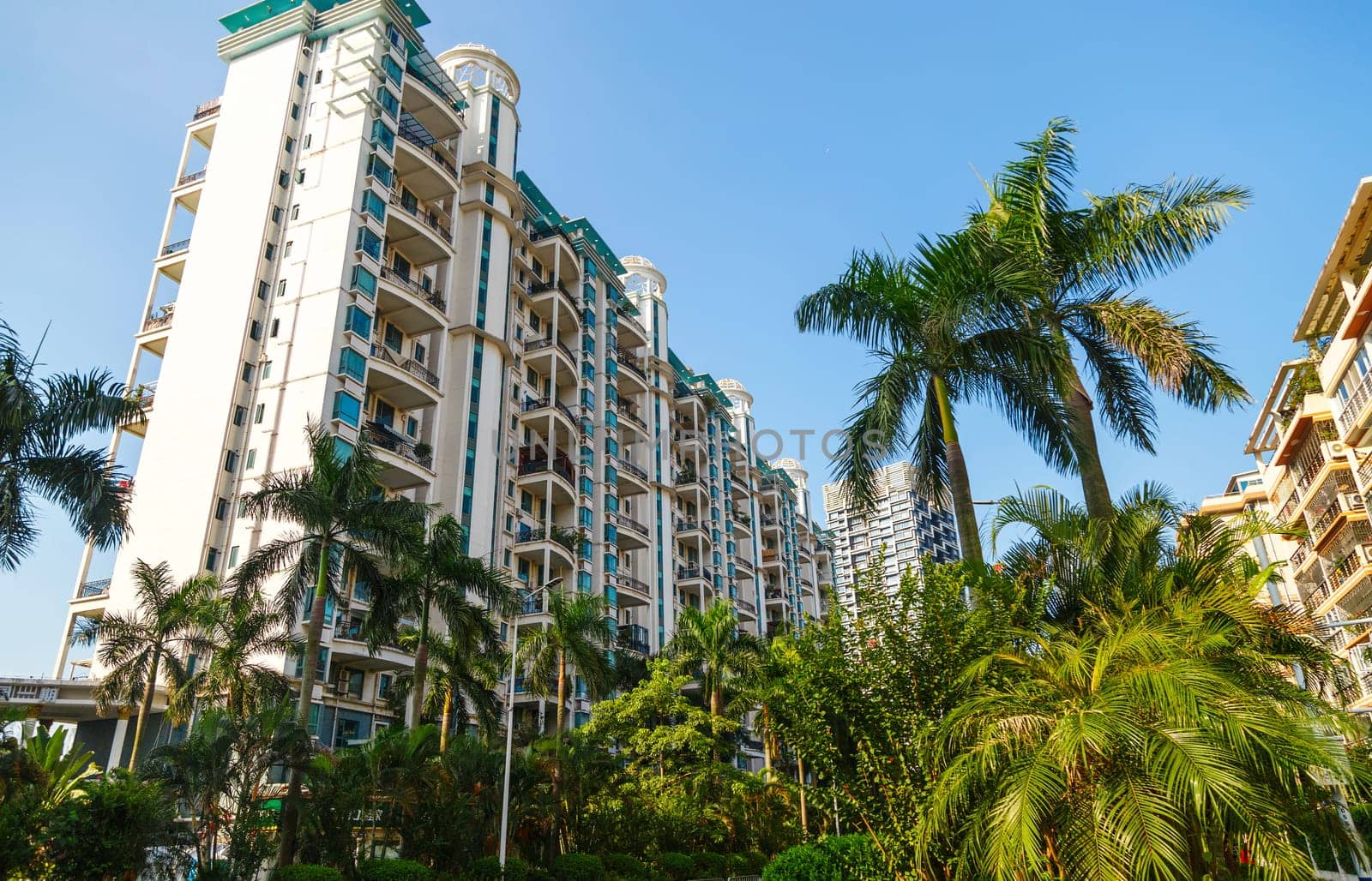 Multi-storey municipal houses in a residential area of China, tropics, Shenzhen, Asia