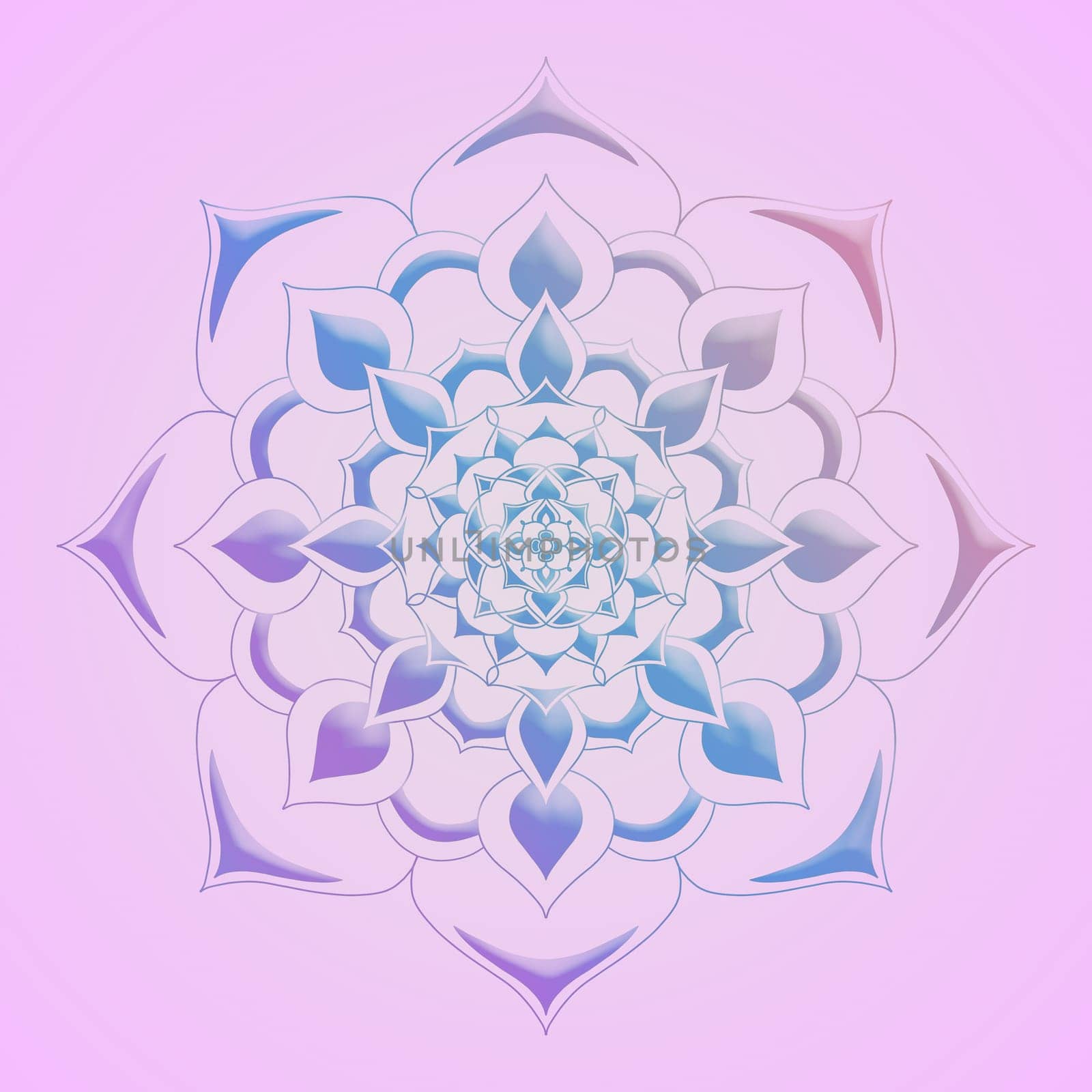 Pastel round Mandala of floral pattern on pink background. Pastel gradient coloring of blue and pink.
