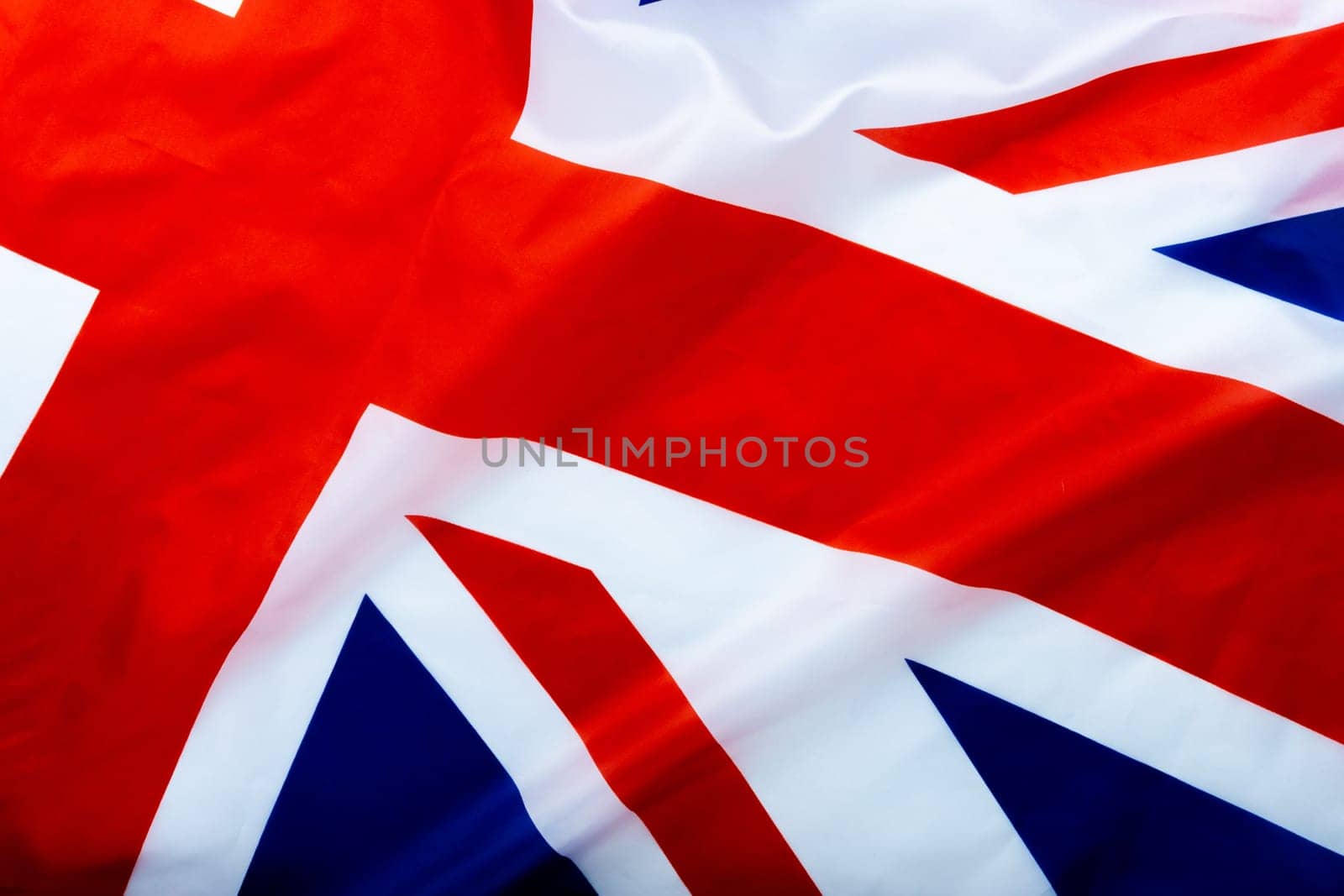 Flag of UK, British flag, close up. Top view, copy space for text.