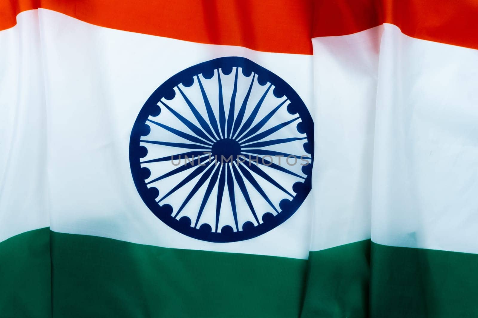 National flag of India on white background for Indian Independence day. Top view, copy space for text.
