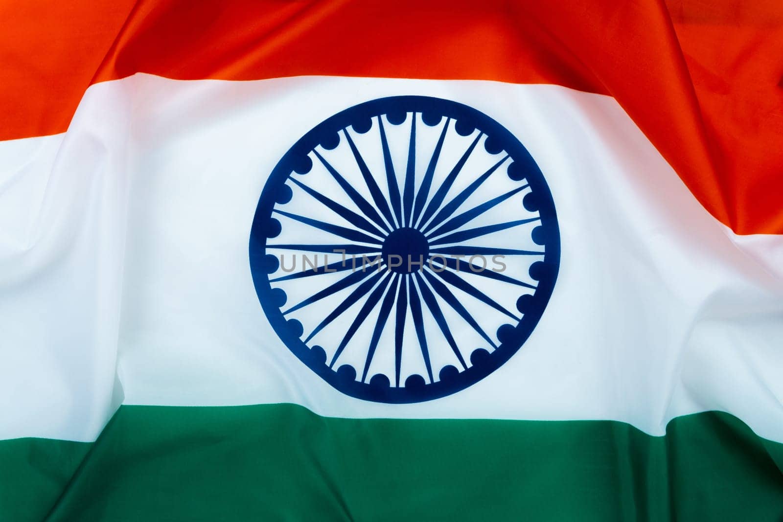National flag of India on white background for Indian Independence day. Top view, copy space for text.