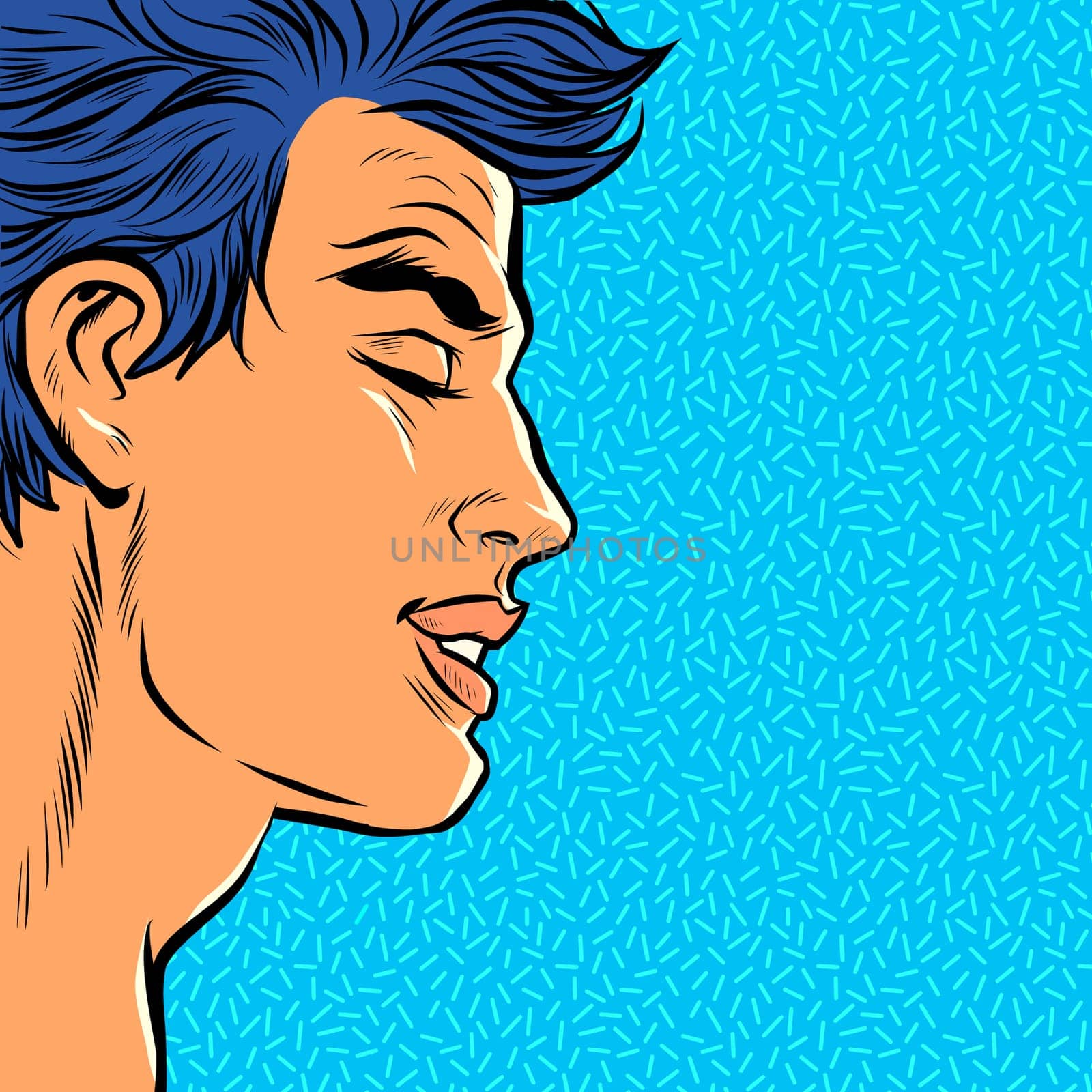 a man with his eyes closed. face kiss. feelings passion romance. Pop art retro vector illustration kitsch vintage drawing