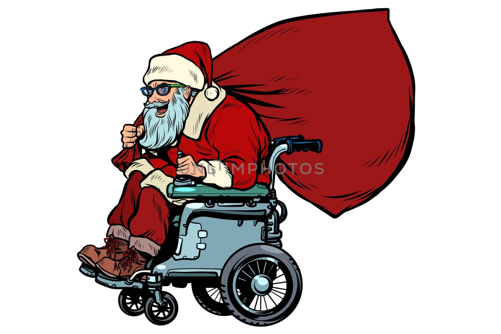 Santa Claus is an active wheelchair user disabled. Christmas and New year. Pop art retro vector illustration kitsch vintage 50s 60s
