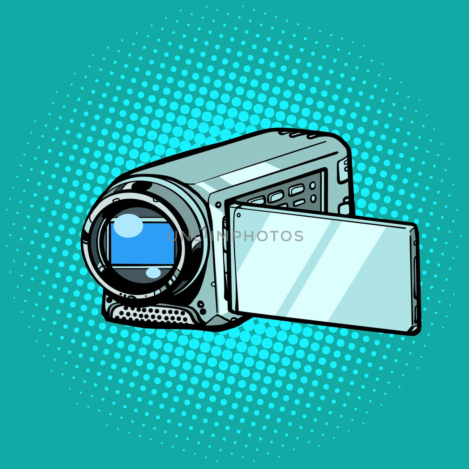 portable hand-held video camera. Pop art retro vector illustration kitsch vintage 50s 60s