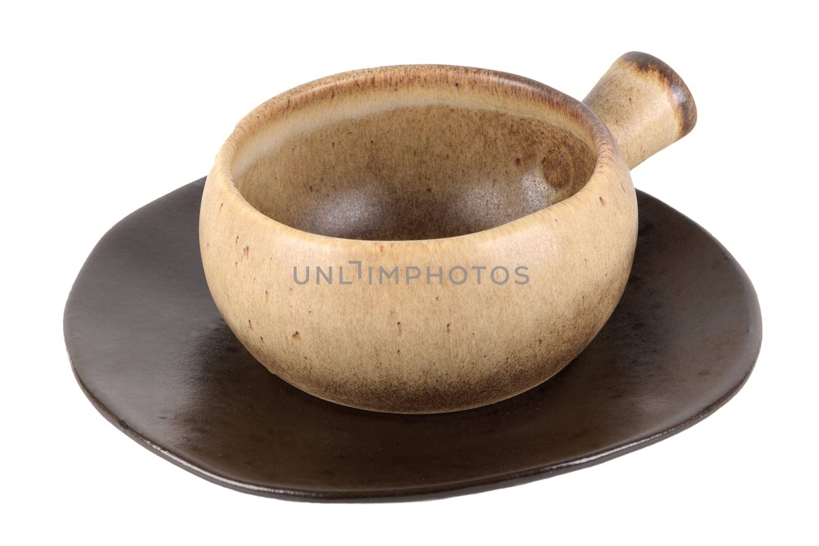 Rustic clay pot isolated on white background.
