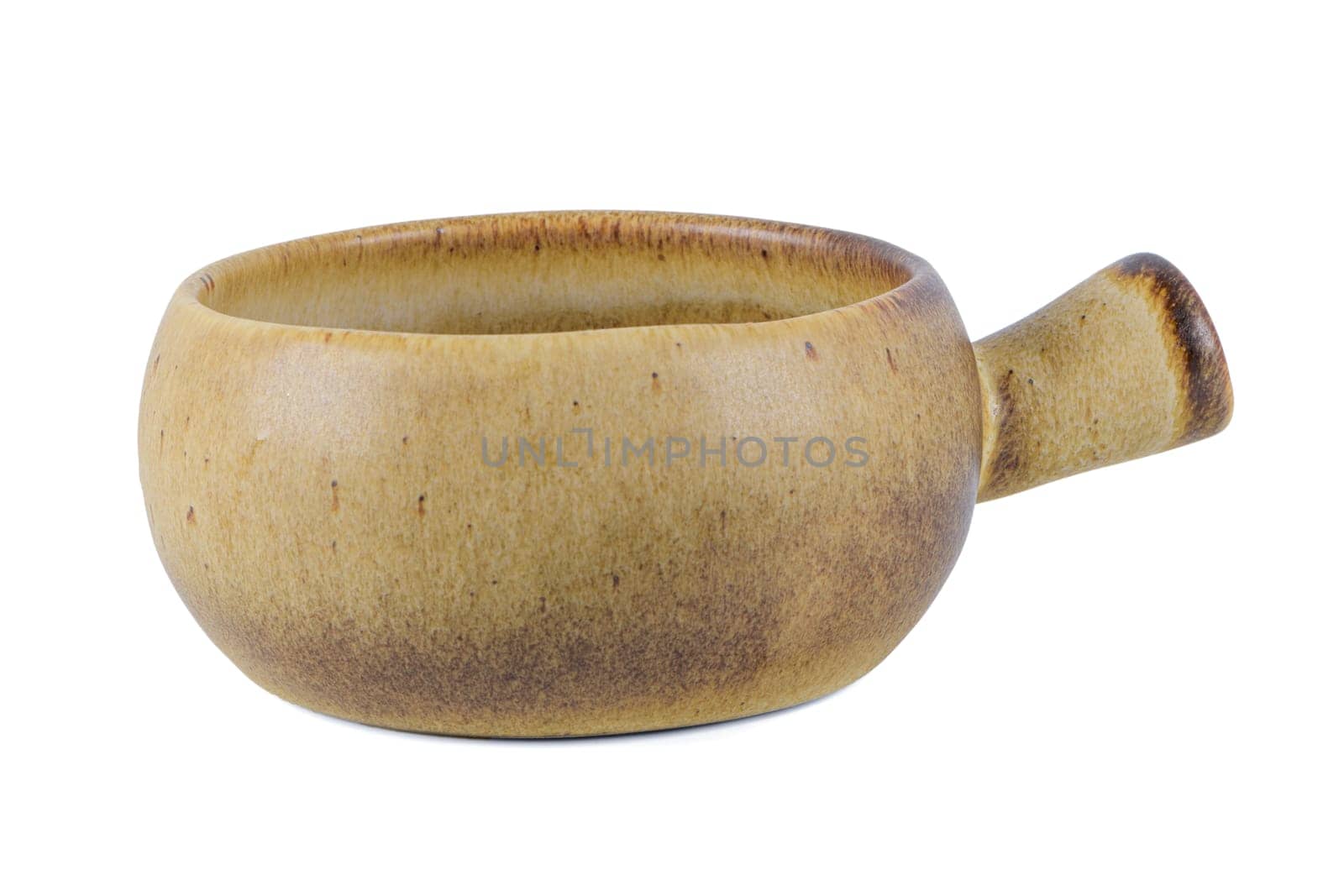 Rustic clay pot isolated on white background.