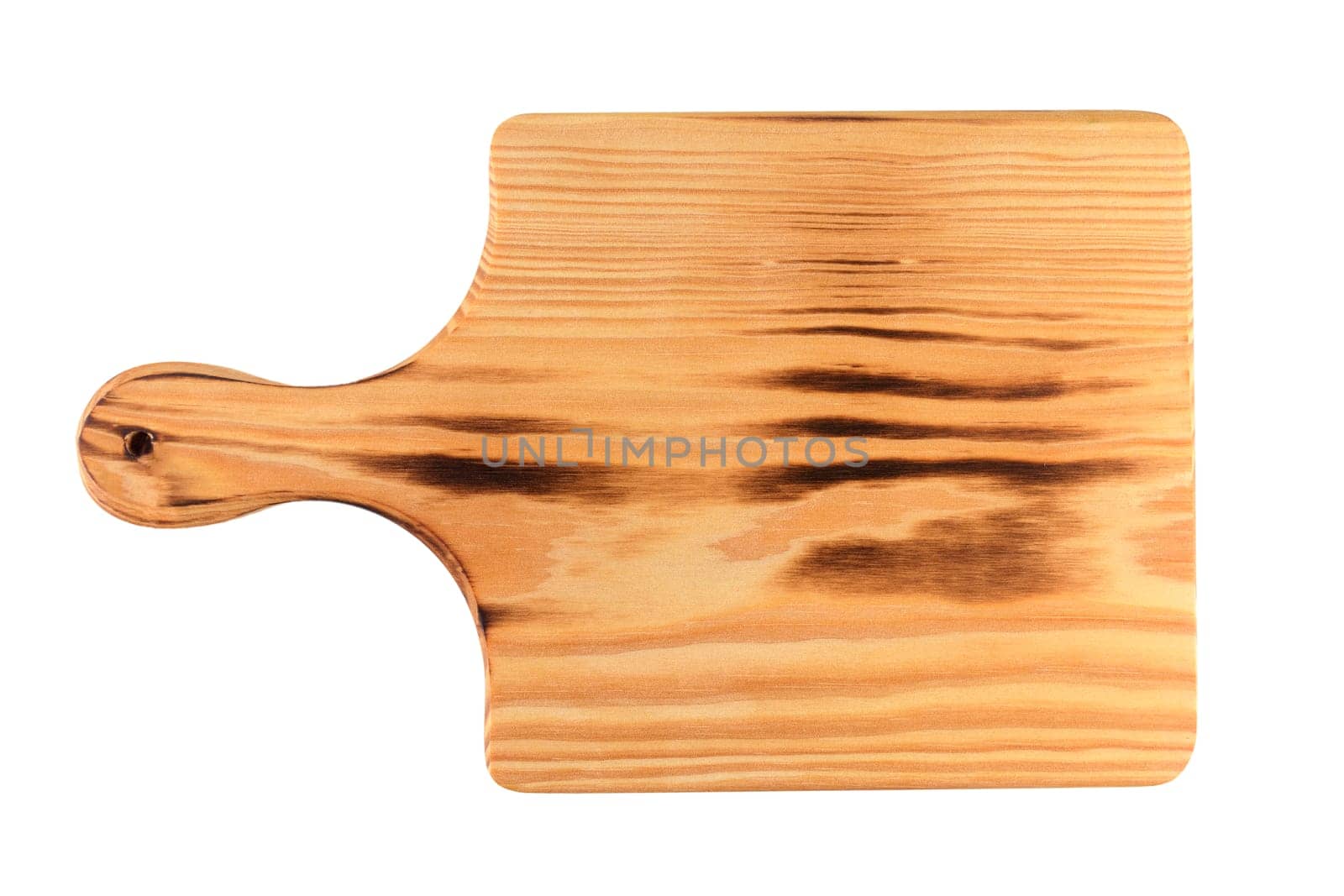 Rectangle shaped brown used wood kitchen cutting board  isolated on white background.