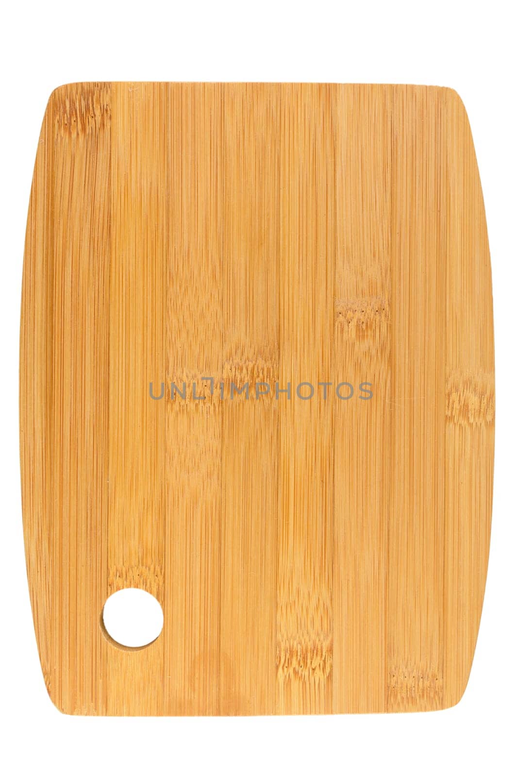 Rectangle shaped bamboo wood kitchen cutting board  isolated on white background.
