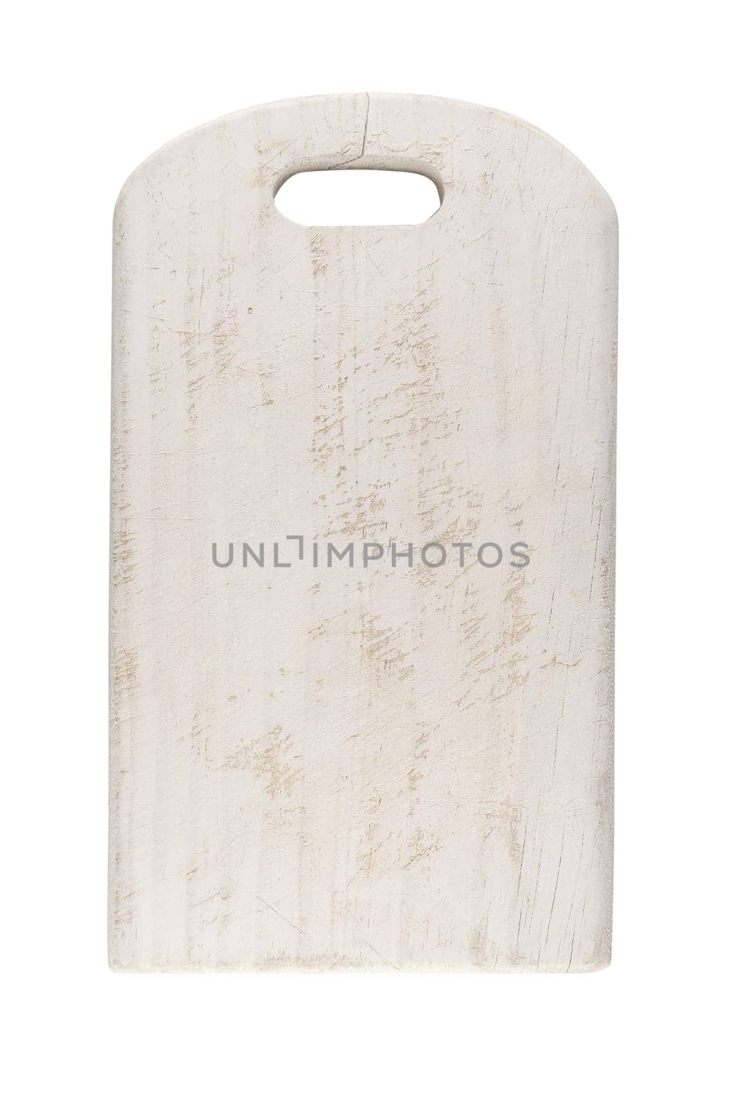 Rectangle shaped brown used wood kitchen cutting board  isolated on white background.
