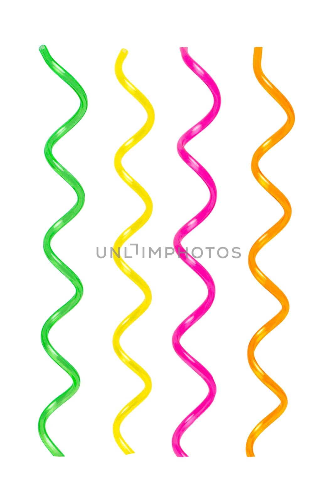 Colorful plastic straws isolated on white background.