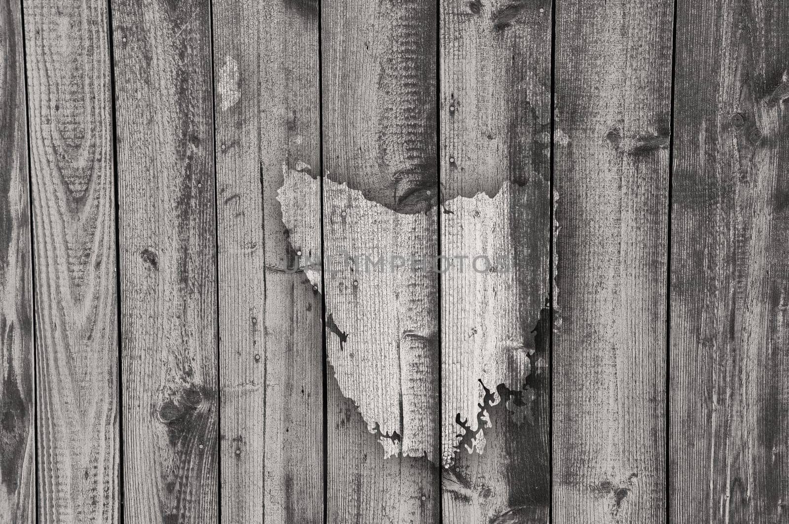 Map of Tasmania on weathered wood