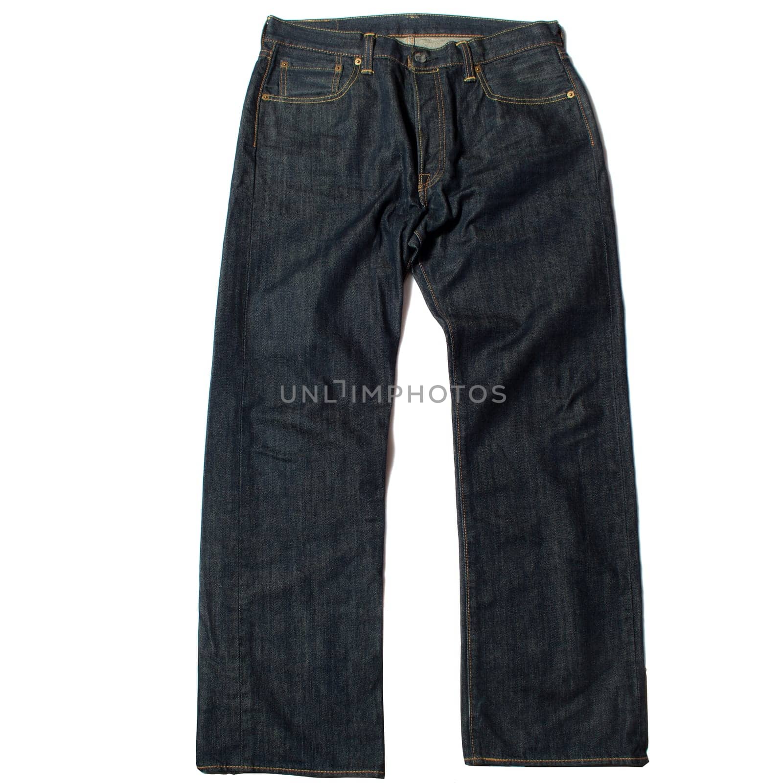 Classic Blue Denim Jeans on White Background