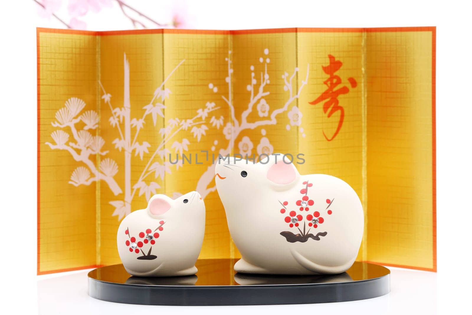 Dolls of Nezumi Mouse. Japanese new year card. Japanese new year Mouse object. Japanese word of this photography means "celebration, congraturations"""