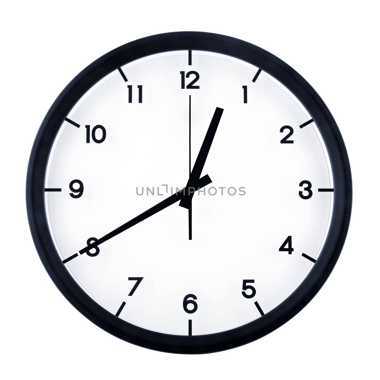 Classic analog clock pointing at twelve forty, isolated on white background.