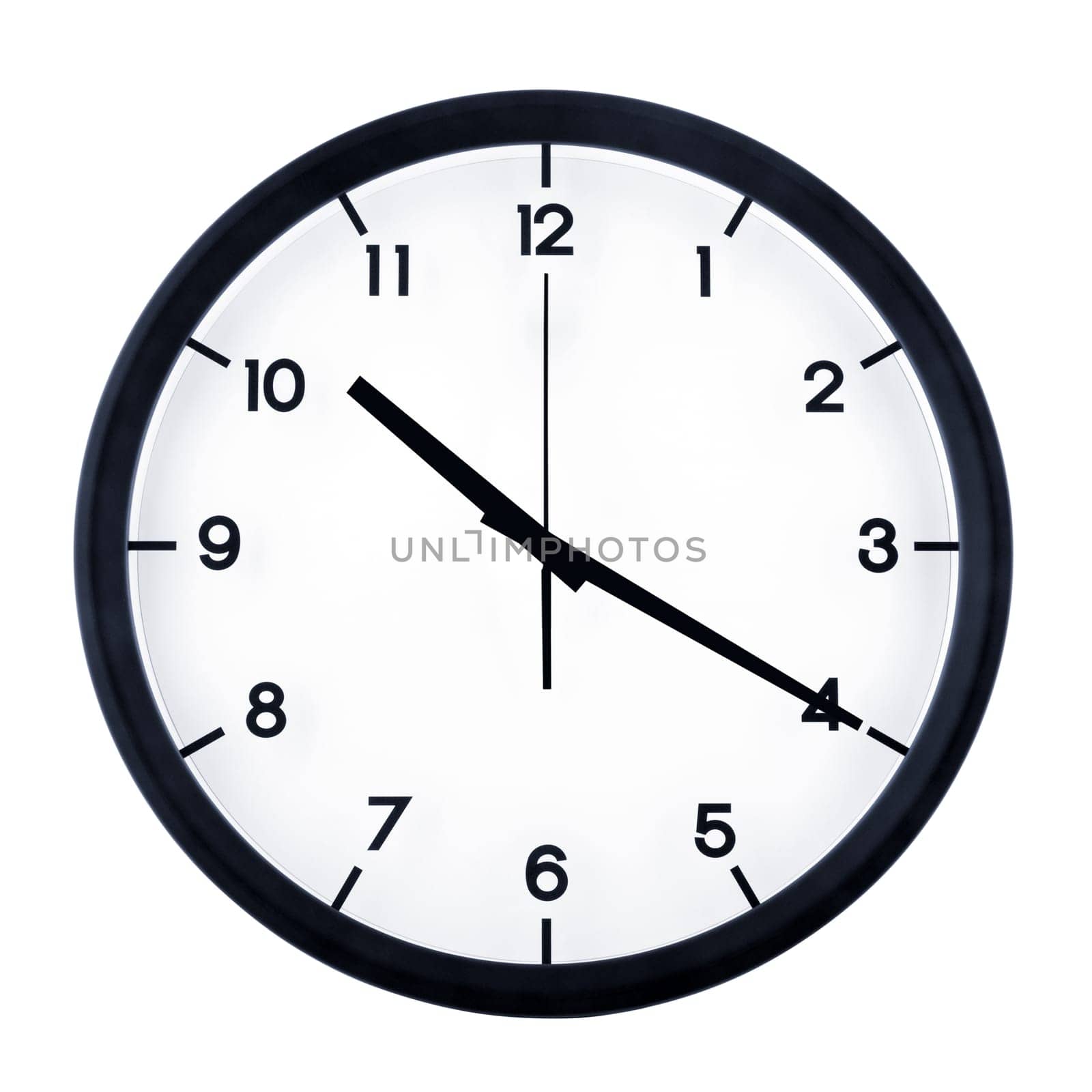 Classic analog clock pointing at ten twenty, isolated on white background.