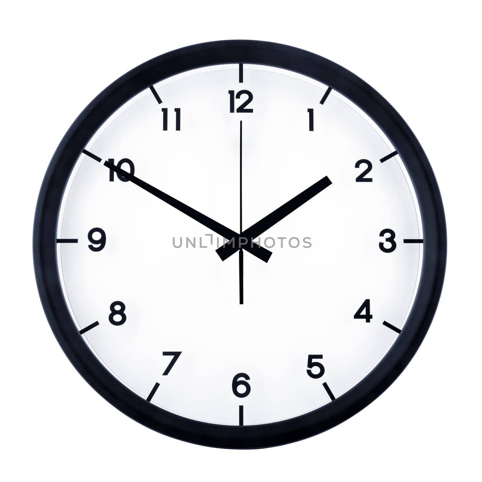 Classic analog clock pointing at one fifty, isolated on white background.