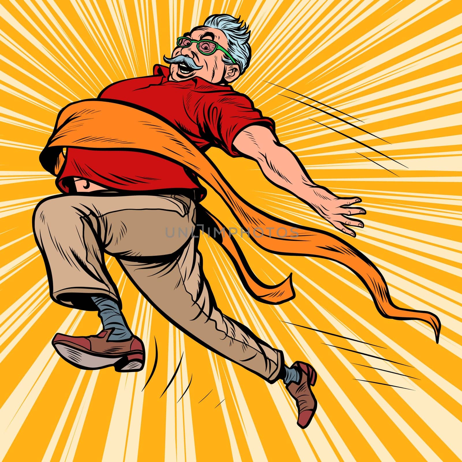 old man grandpa runs finish line, win. Pop art retro vector illustration kitsch vintage drawing