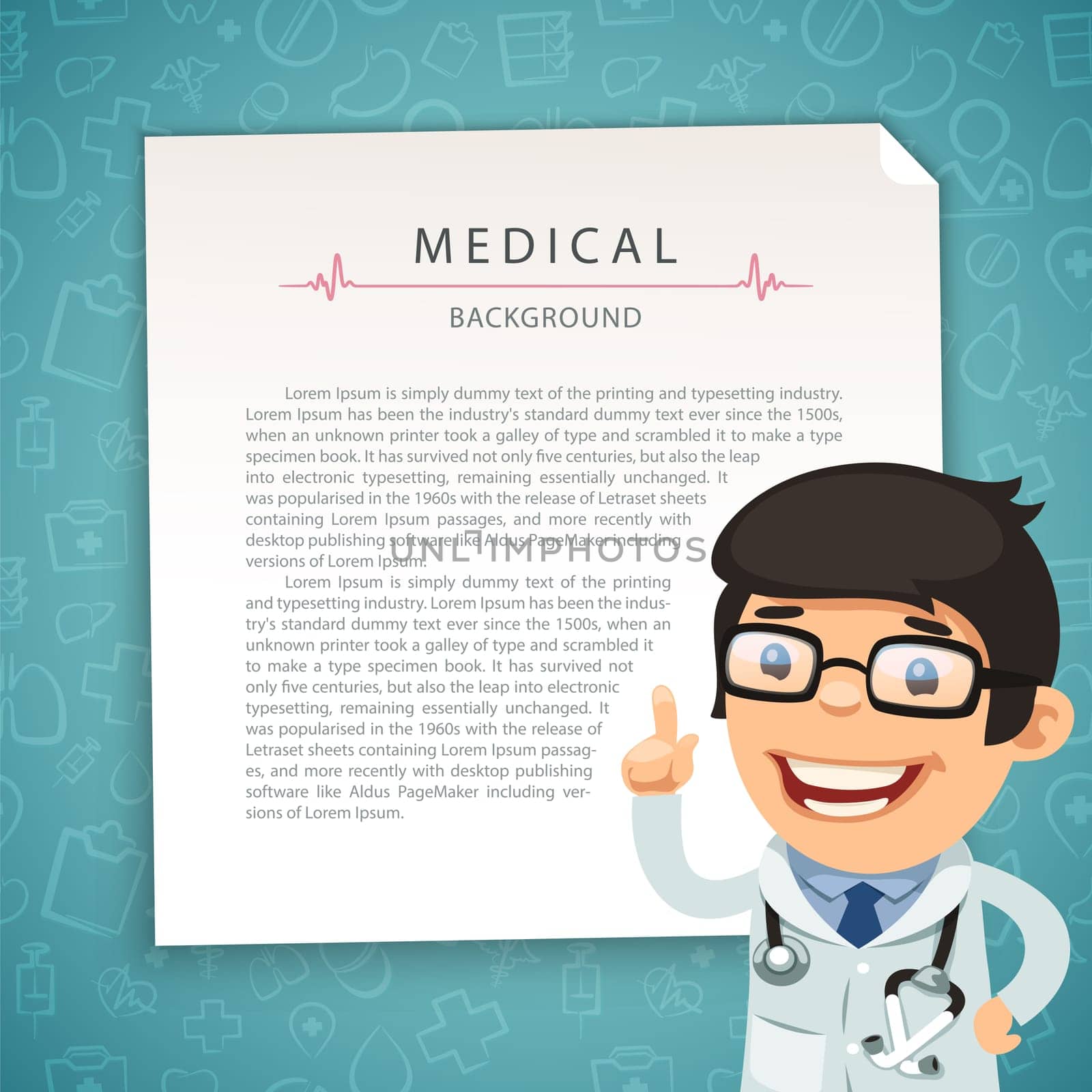 Aquamarine Medical Background with Doctor. In the EPS file, each element is grouped separately. Clipping paths included in additional jpg format.