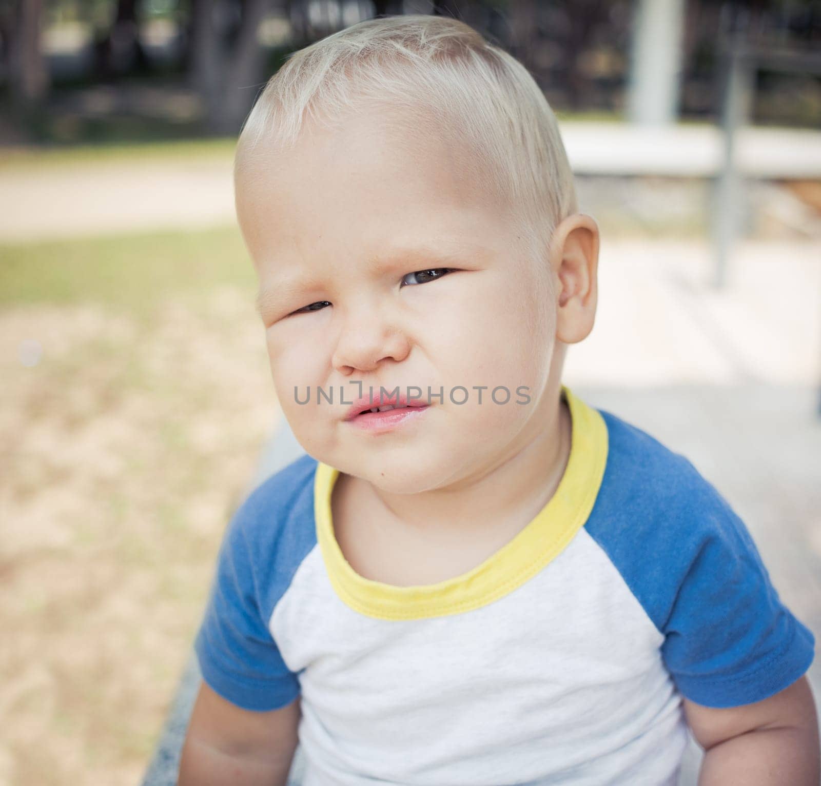 Cute caucasian baby outdoor portrait