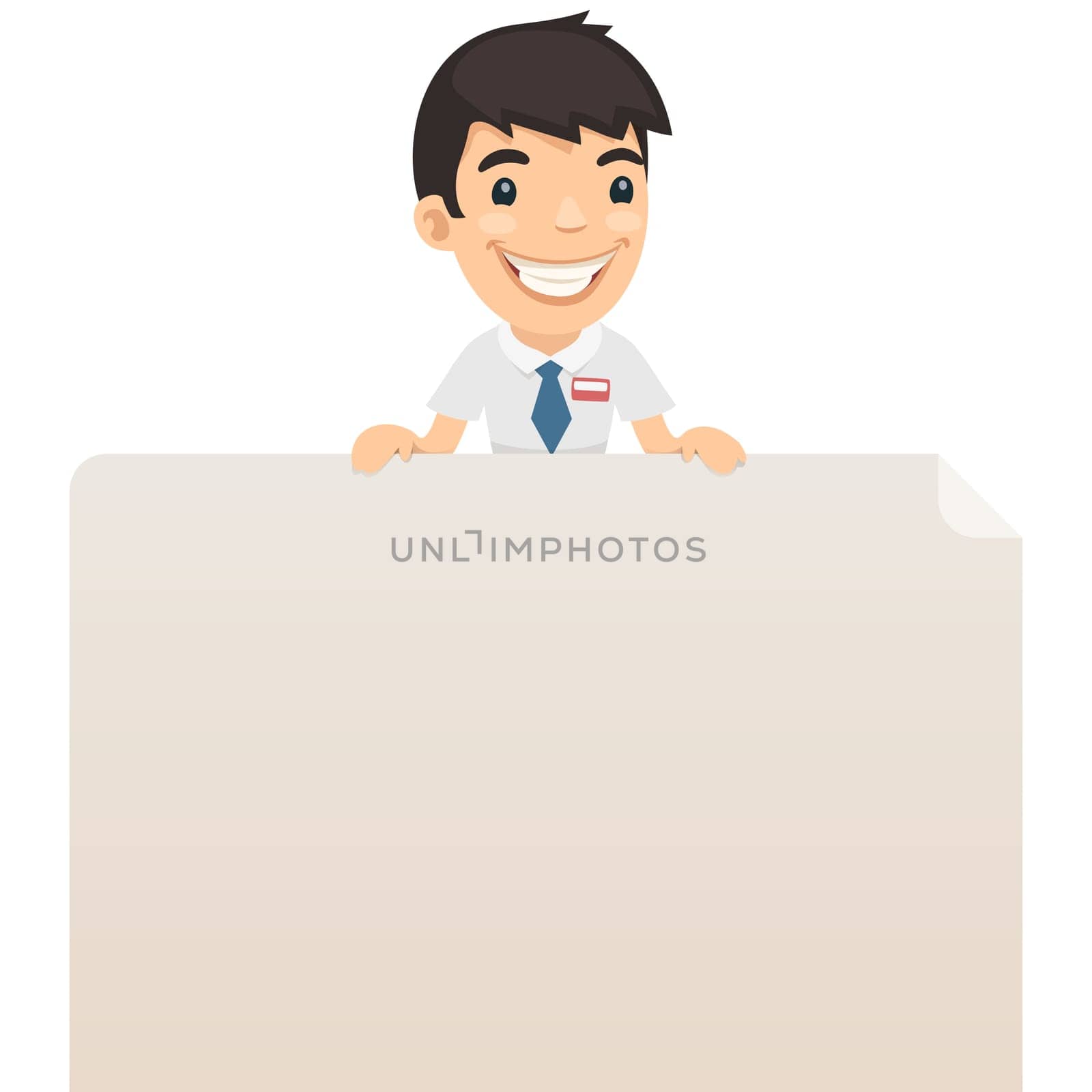 Manager Looking at Blank Poster on Top. In the EPS file, each element is grouped separately. Isolated on white background. JPG with paths.