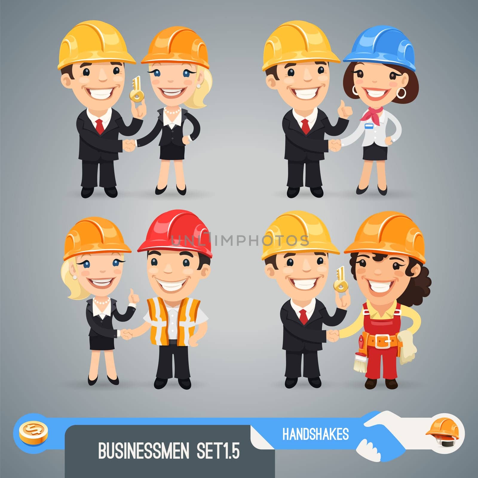 Businessmen Cartoon Characters Set1.5 In the EPS file, each element is grouped separately. Clipping paths included in additional jpg format.