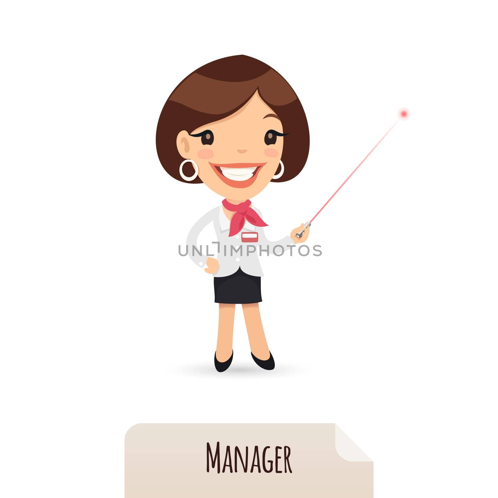 Female Manager With Laser Pointer. In the EPS file, each element is grouped separately. Isolated on white background. Clipping paths included in additional jpg format