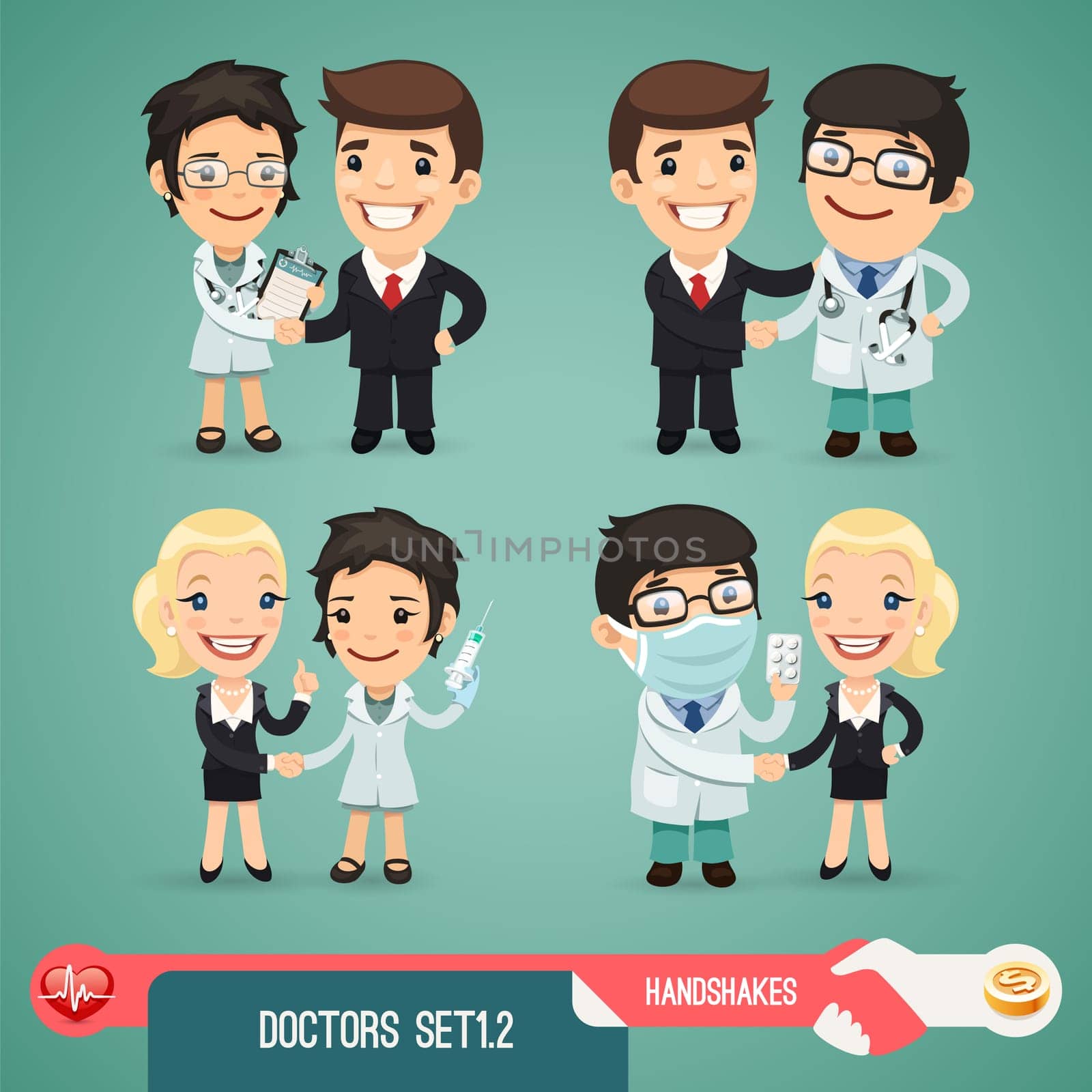 Doctors Cartoon Characters Set1.2 In the EPS file, each element is grouped separately. Clipping paths included in additional jpg format.