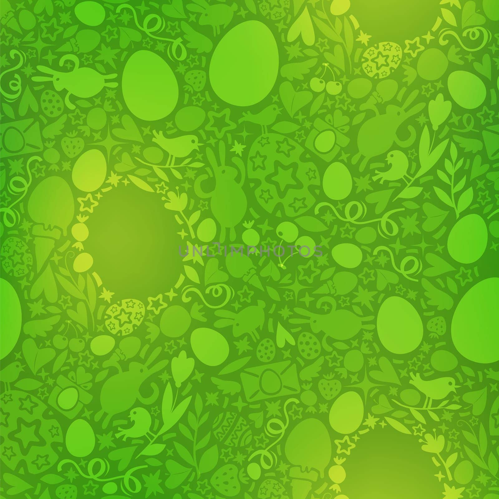 Easter Seamless Pattern in Green Colors. Easter symbols Shapes. Editable pattern in swatches.