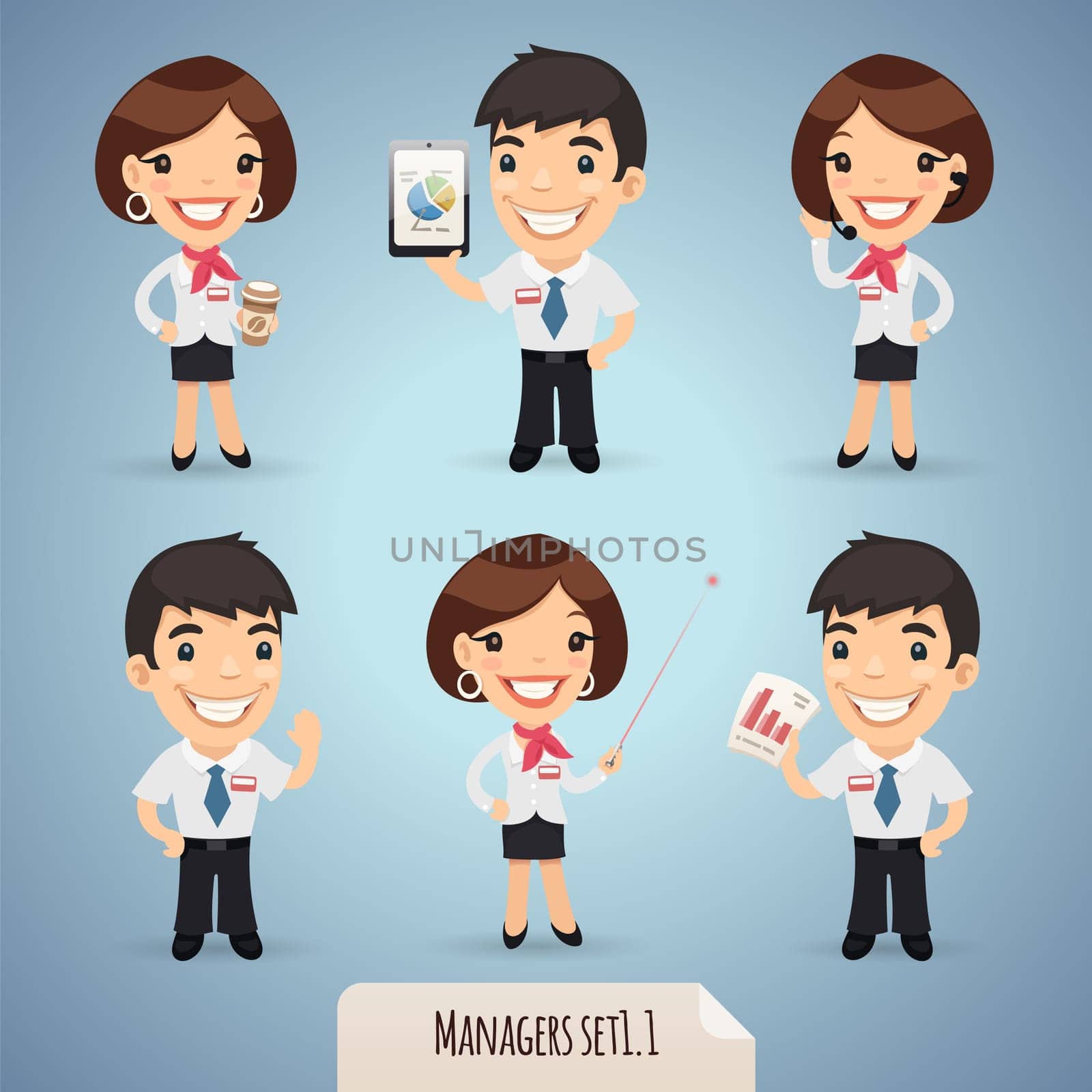 Managers Cartoon Characters Set1.1 In the EPS file, each element is grouped separately. Clipping paths included in additional jpg format.
