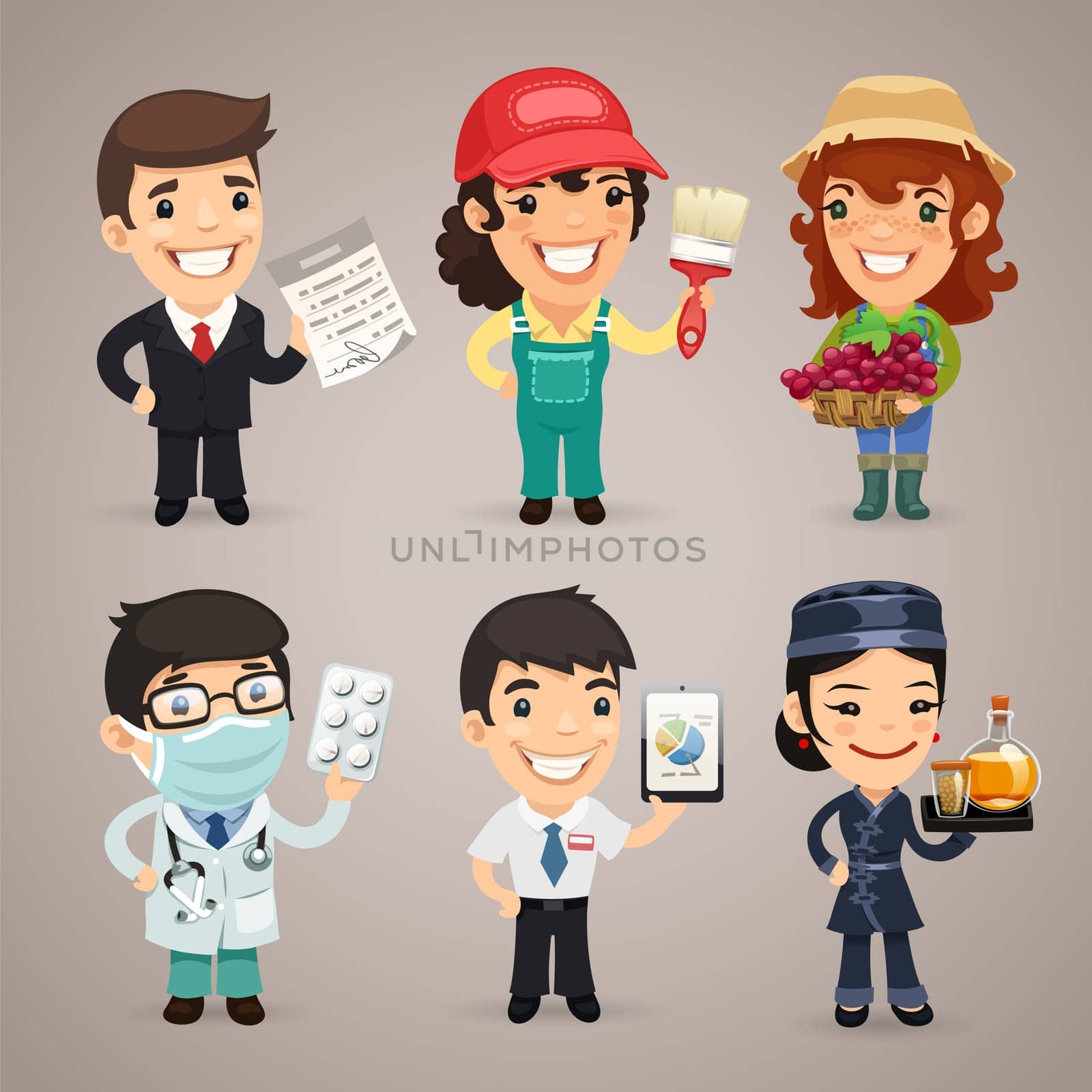 Professions Cartoon Characters Set1.4 In the EPS file, each element is grouped separately. Clipping paths included in additional jpg format.