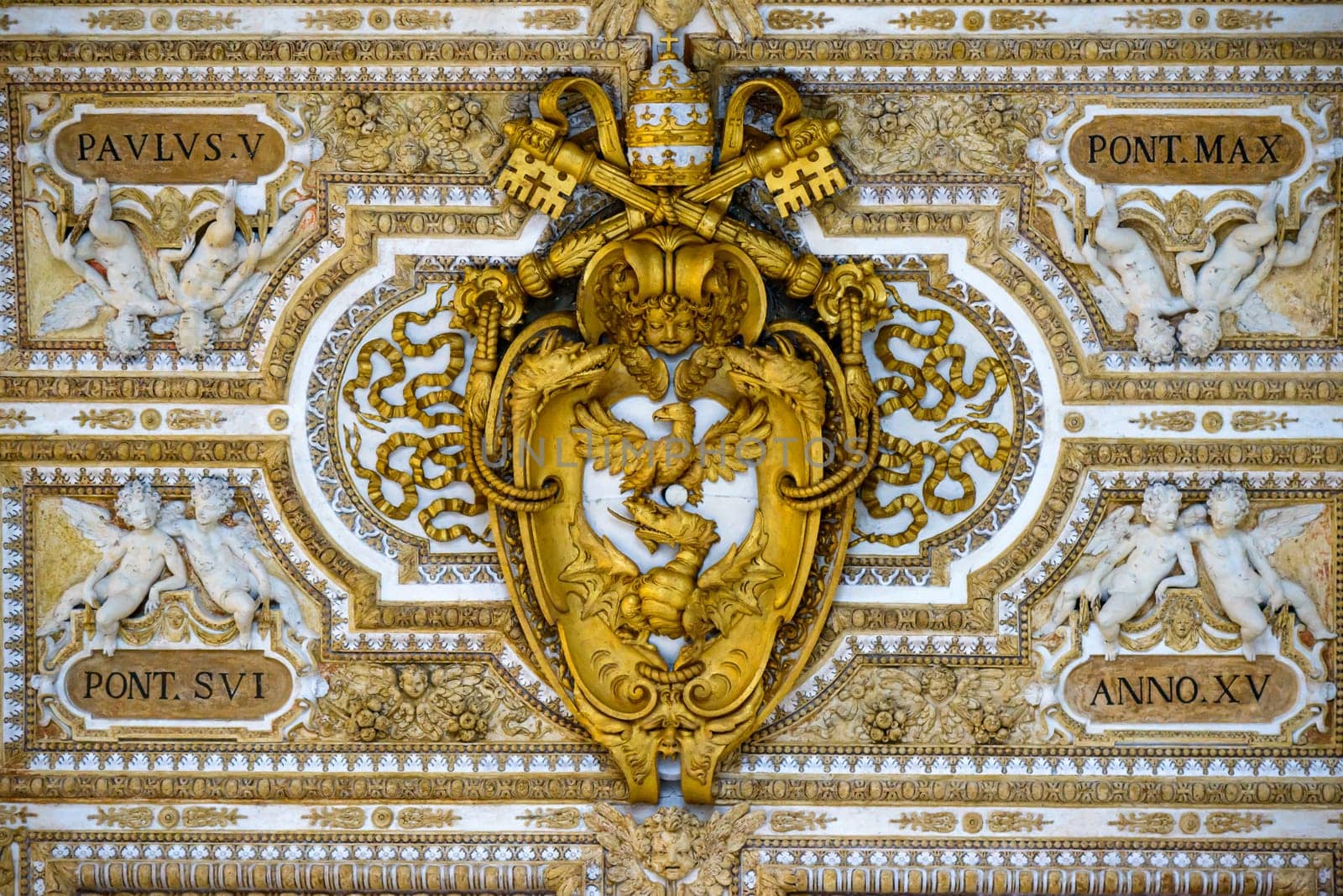 Particulars of San Pietro Church and the column in the square, Rome Italy