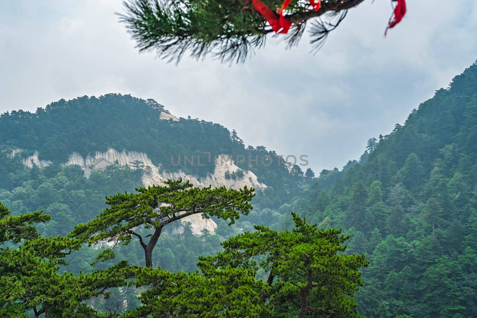 View from the West Peak summit of the inspiring, sacred and majestic Hua shan mountain, famous tourist attraction, Shaanxi province, China