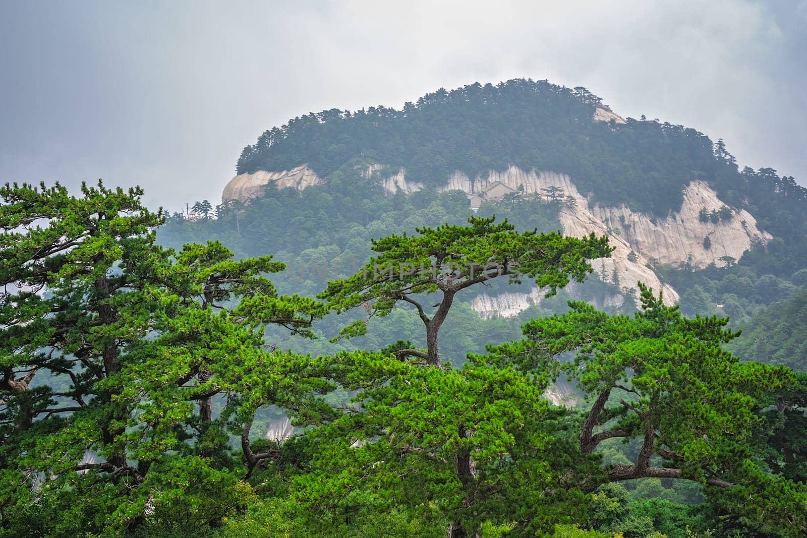 View from the West Peak summit of the inspiring, sacred and majestic Hua shan mountain, famous tourist attraction, Shaanxi province, China