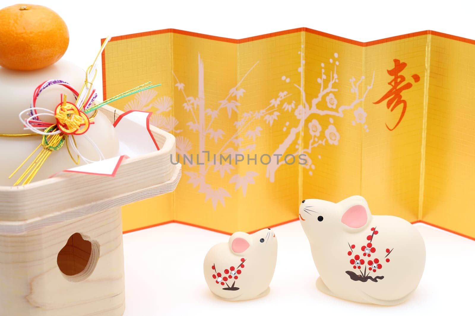 Dolls of Nezumi Mouse. Japanese new year card. Japanese new year Mouse object. Japanese word of this photography means "celebration, congraturations"""