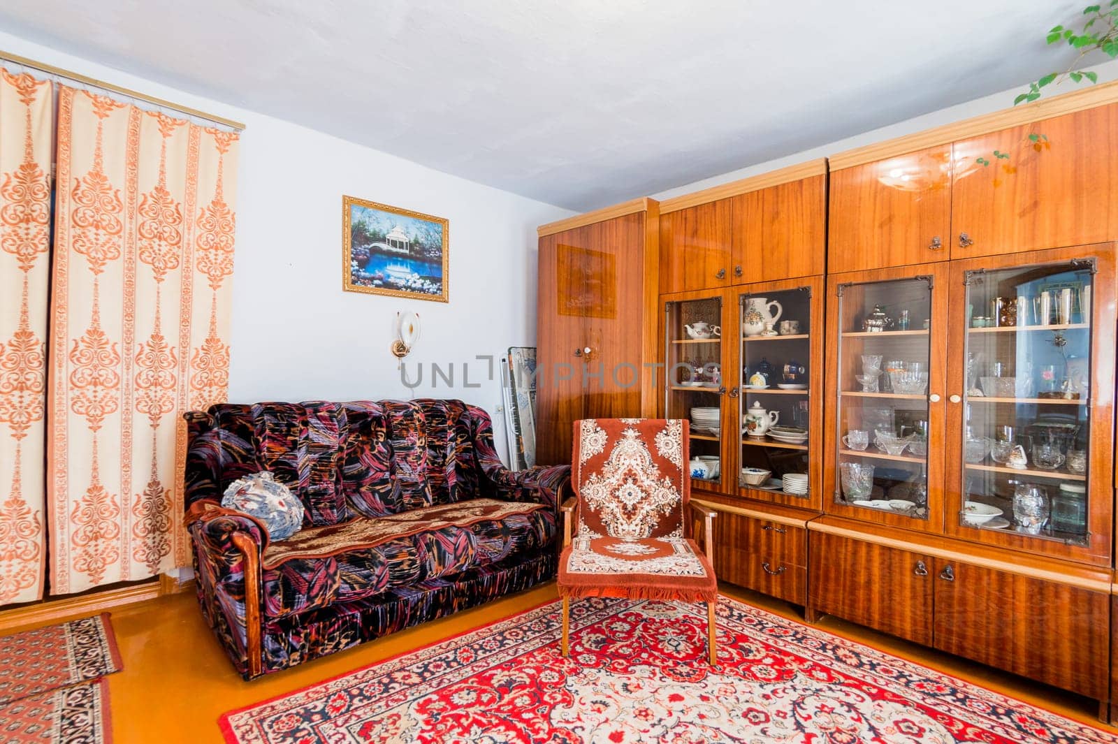 Russia, Moscow- July 08, 2019: interior room apartment. standard rustic country old house