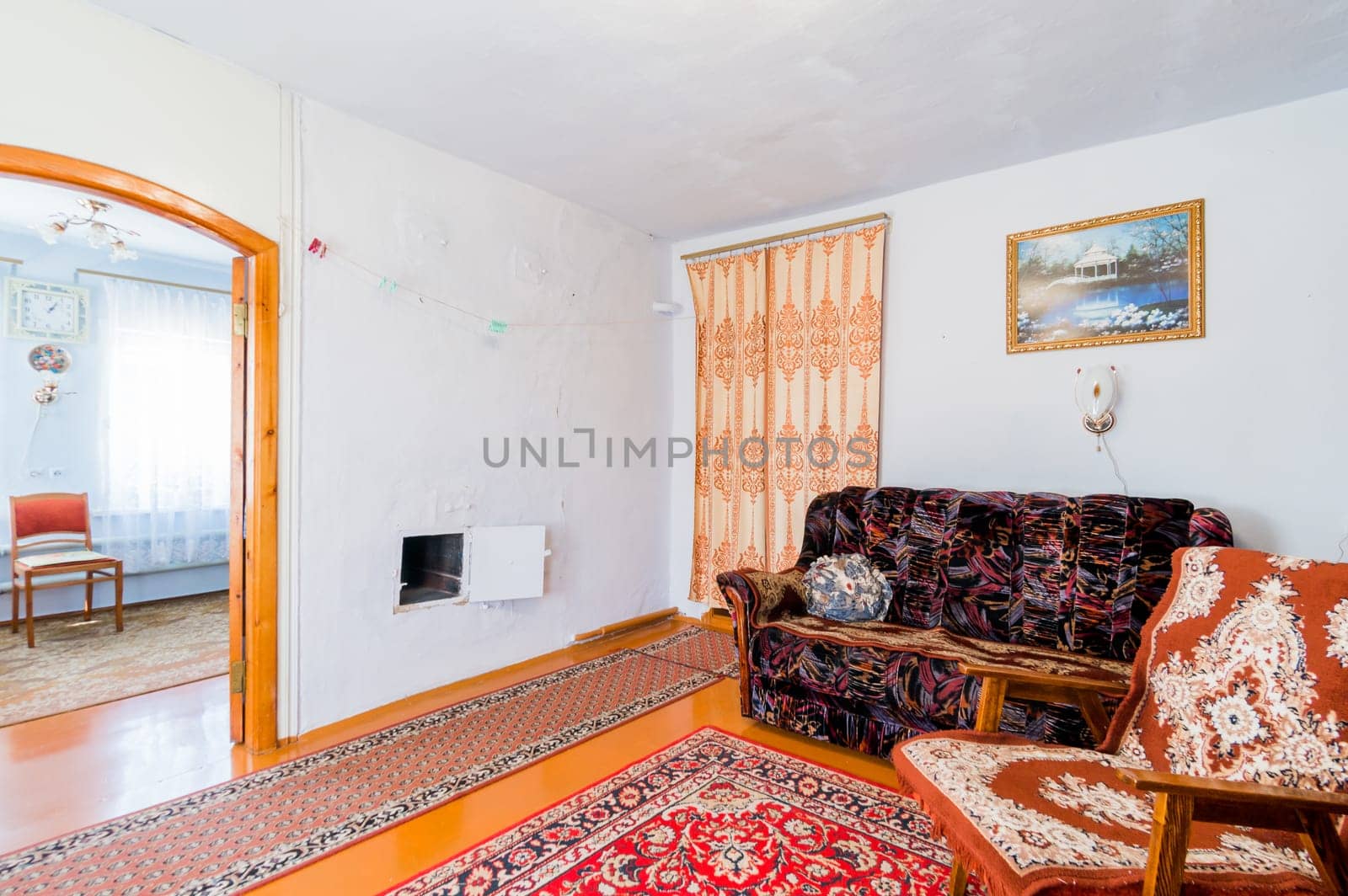 Russia, Moscow- July 08, 2019: interior room apartment. standard rustic country old house